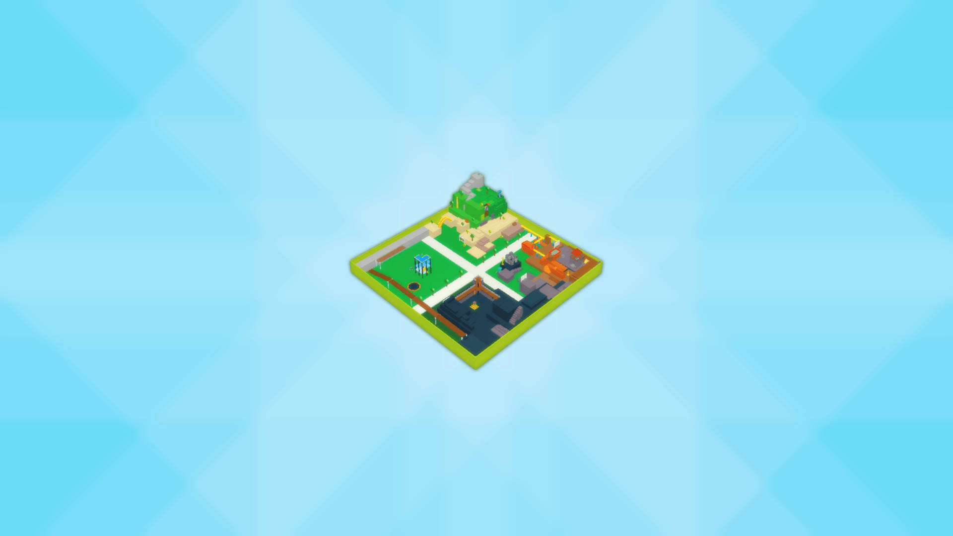 Uitzoem-agtergrond van kruispad in die videospeletjie Roblox.