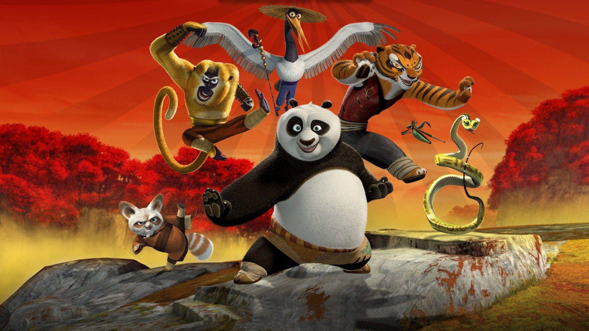 Kung Fu Panda En die Woedende Vyf wat poseer Muurpapier