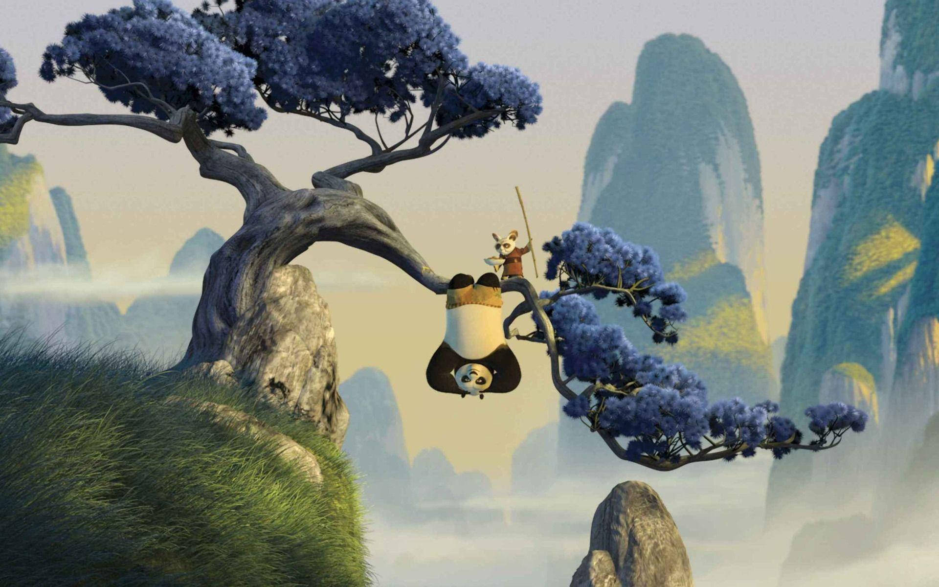 Kung Fu Panda en Shifu Oefen Saam Muurpapier
