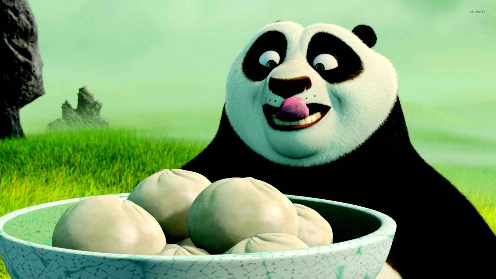 Kung Fu Panda Gereed Om Varkbroodjies Te Eet Muurpapier