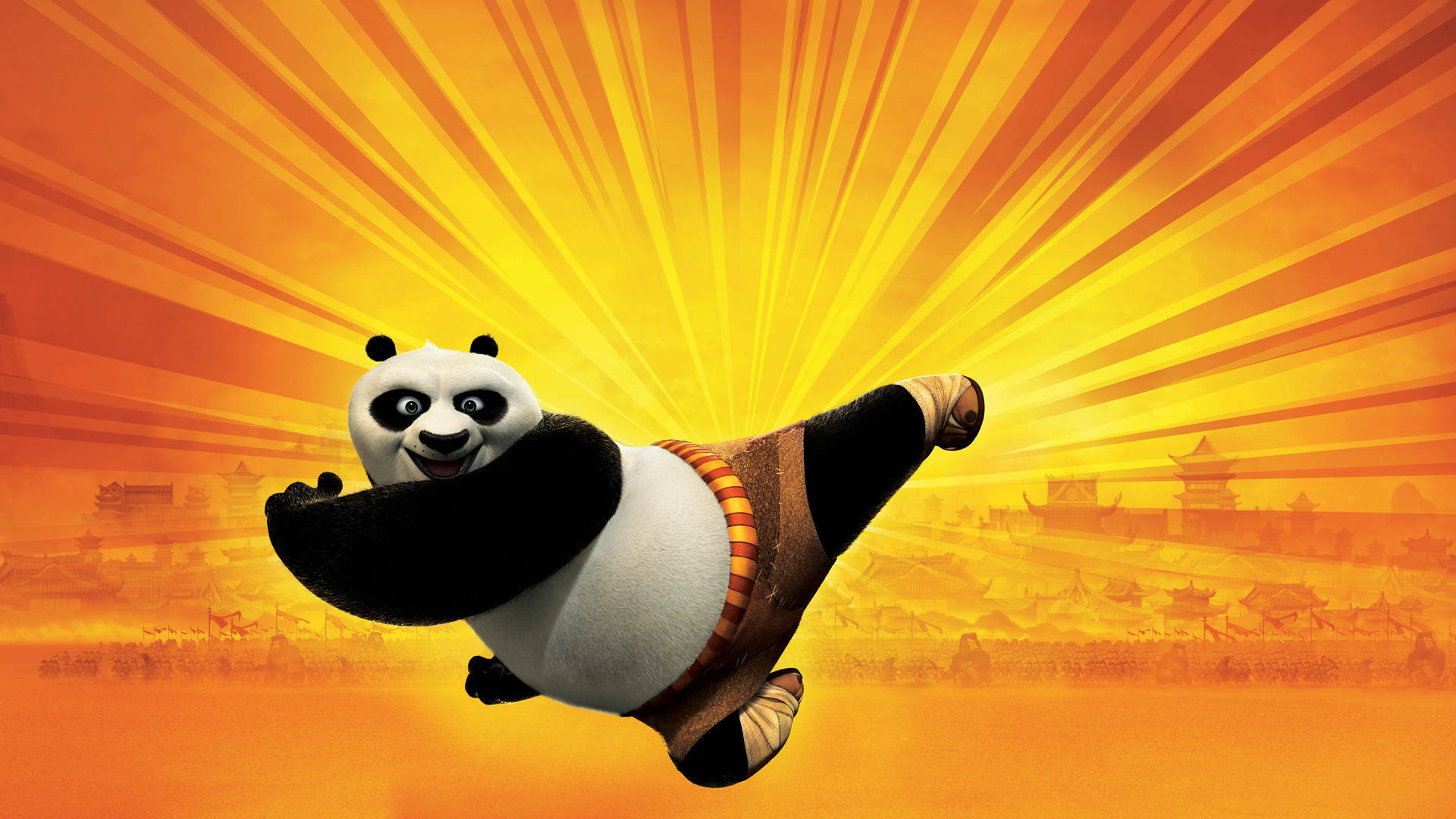 Kung Fu Panda wat 'n Magtige Skop Lewer Muurpapier
