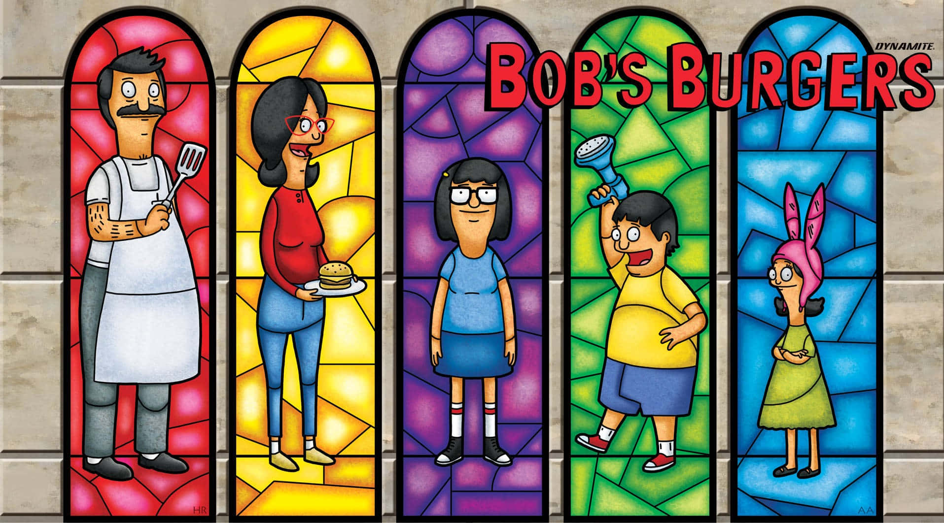 Kunsglasvenster-kunswerk Bob's Burgers-agtergrond Muurpapier