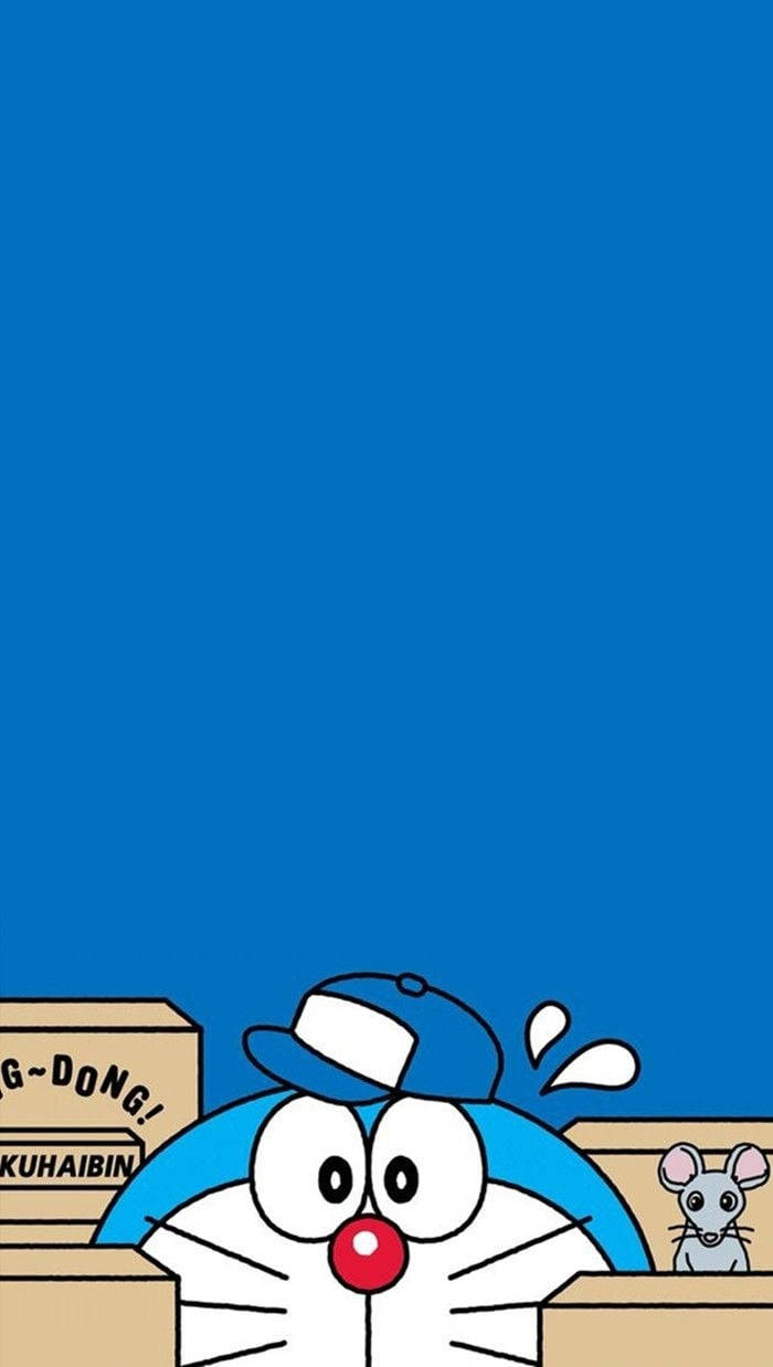 Kunstenaarsgrafiek van Doraemon wat wegkruip vir iPhone Muurpapier