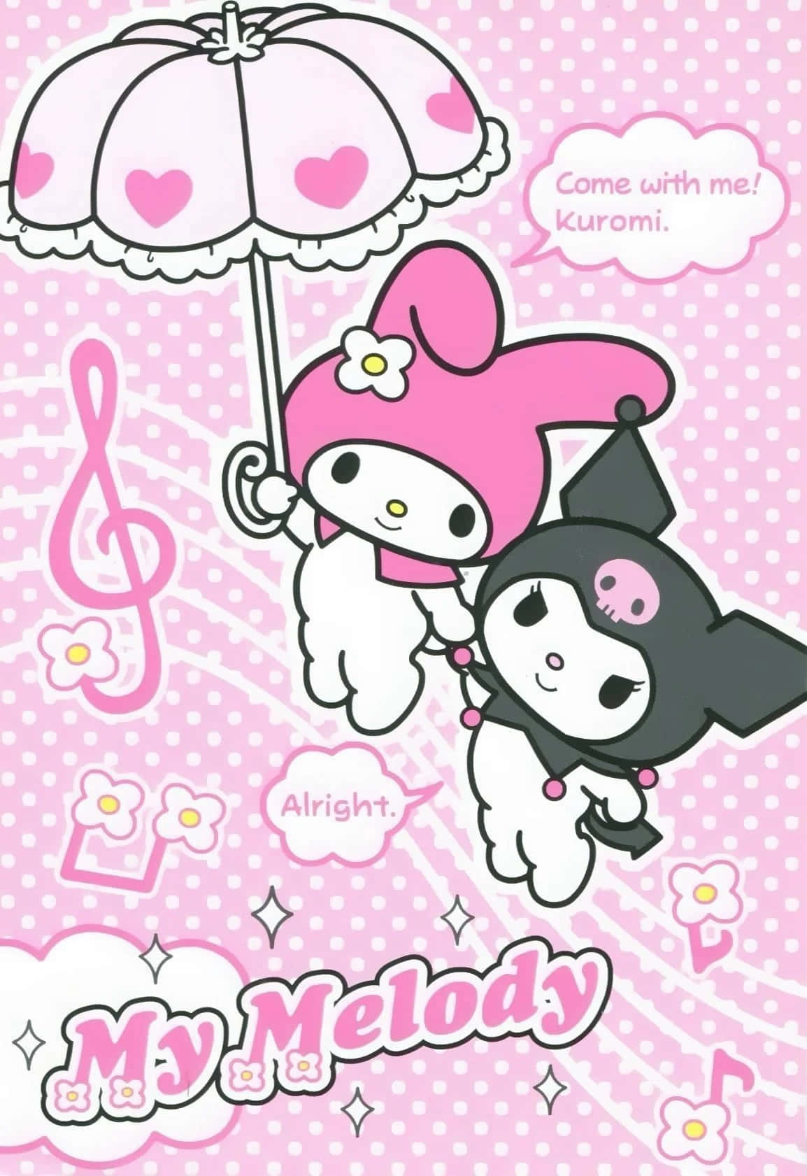 Kuromi en My Melody wat 'n oomblik saam deel Muurpapier