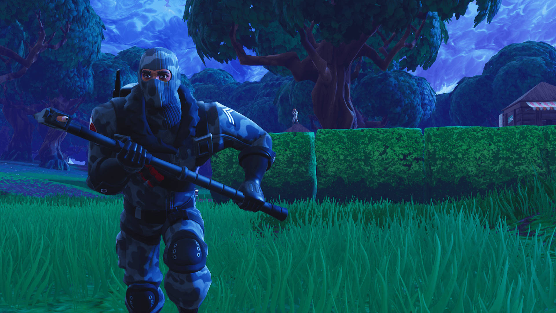 Havoc hardloop snags met 'n piksteel in die speletjie Fortnite HD-agtergrond.