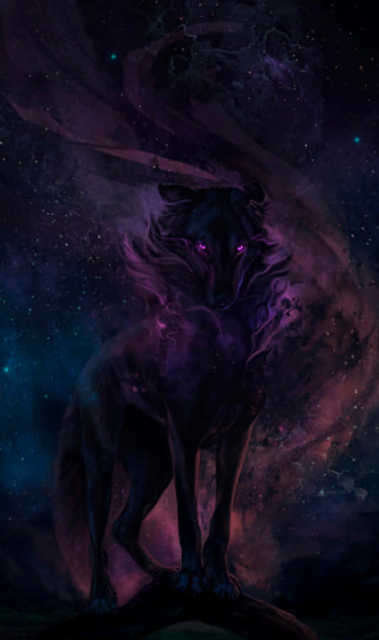 "Kyk op in die naghemel om aan te sluit by 'n magiese reis met die galaksie-wolf" Muurpapier