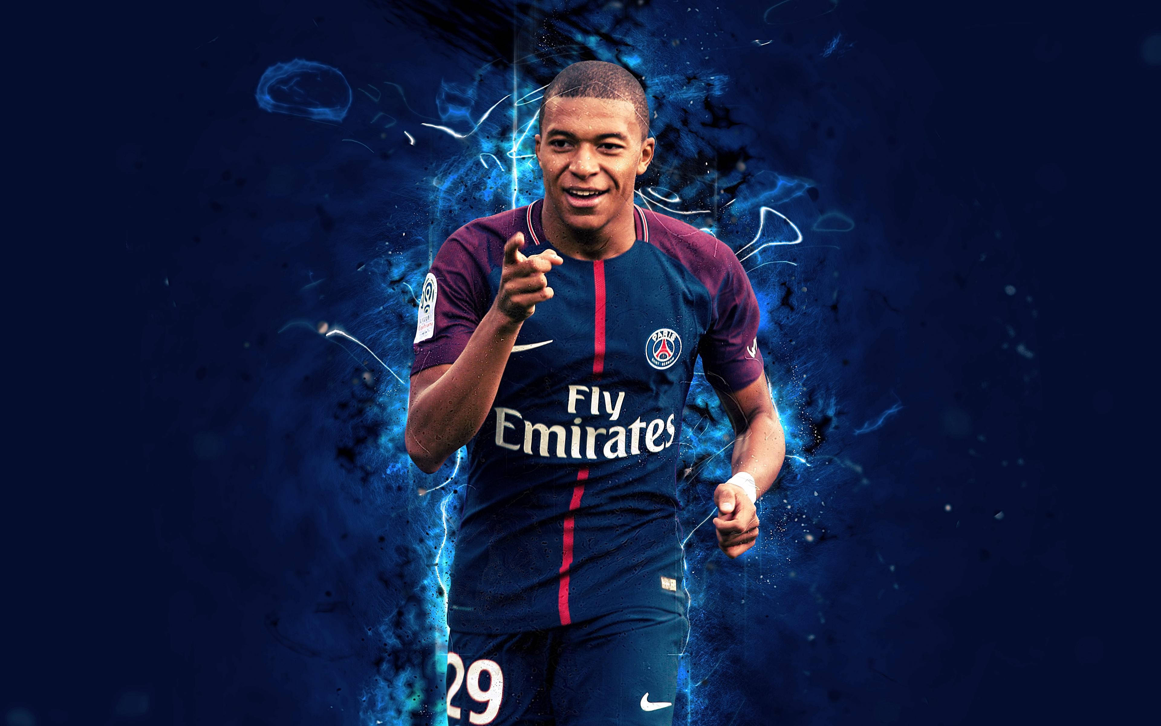 Kylian Mbappe 4K Blou Estetika Muurpapier