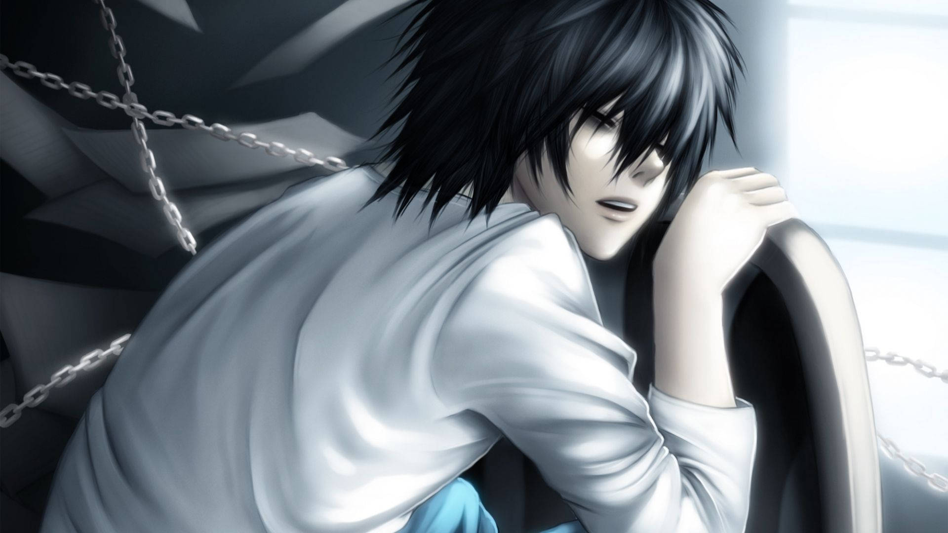 Anime-seun L Lawliet van Death Note wat slaap agtergrond — Anime seun Muurpapier