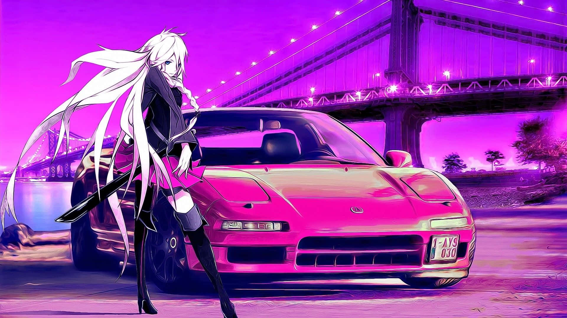 Laat jou verbeelding vlieg terwyl jy in hierdie anime-motor verbyry. Muurpapier