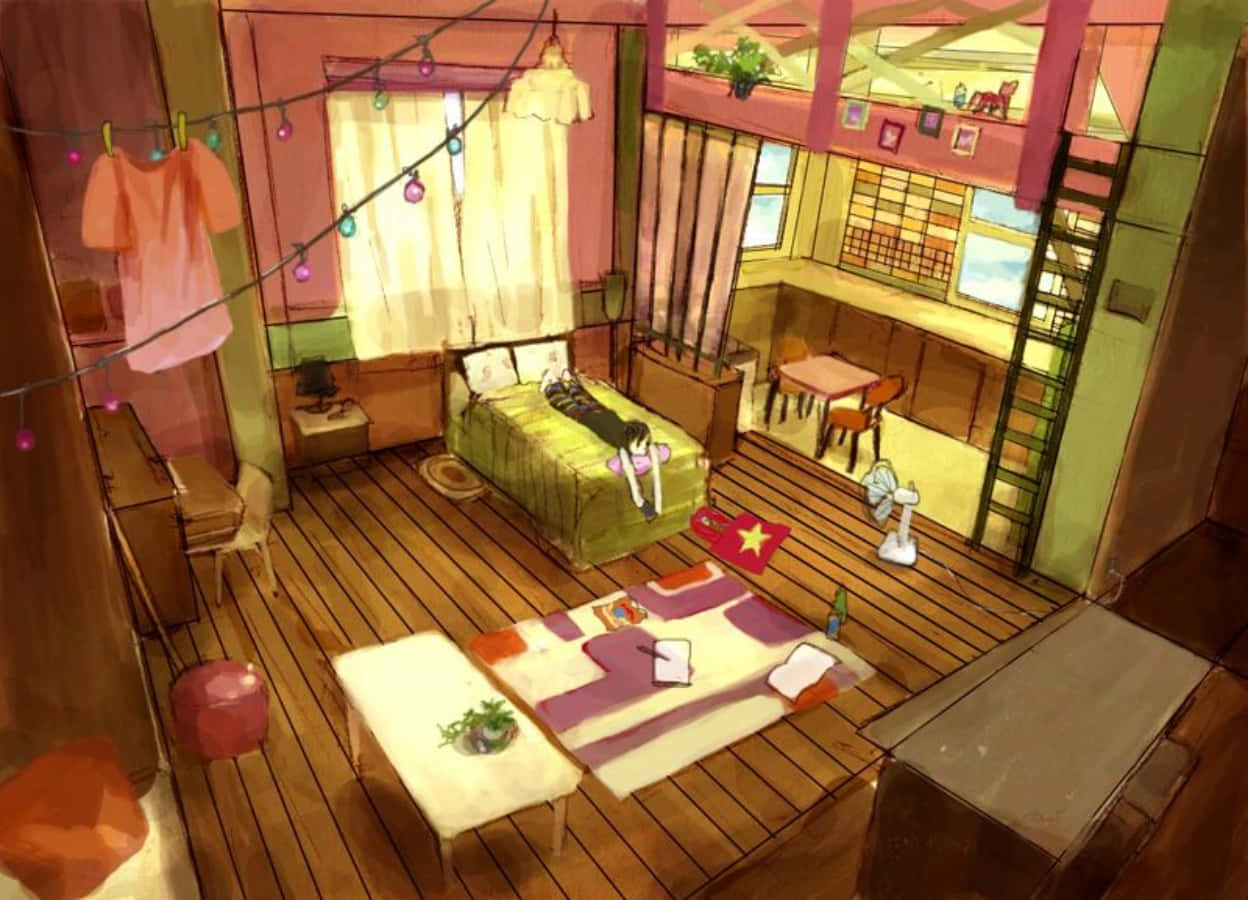 Laat Jou Verbeelding Vlieg in Hierdie Perfekte Anime-kamer Muurpapier