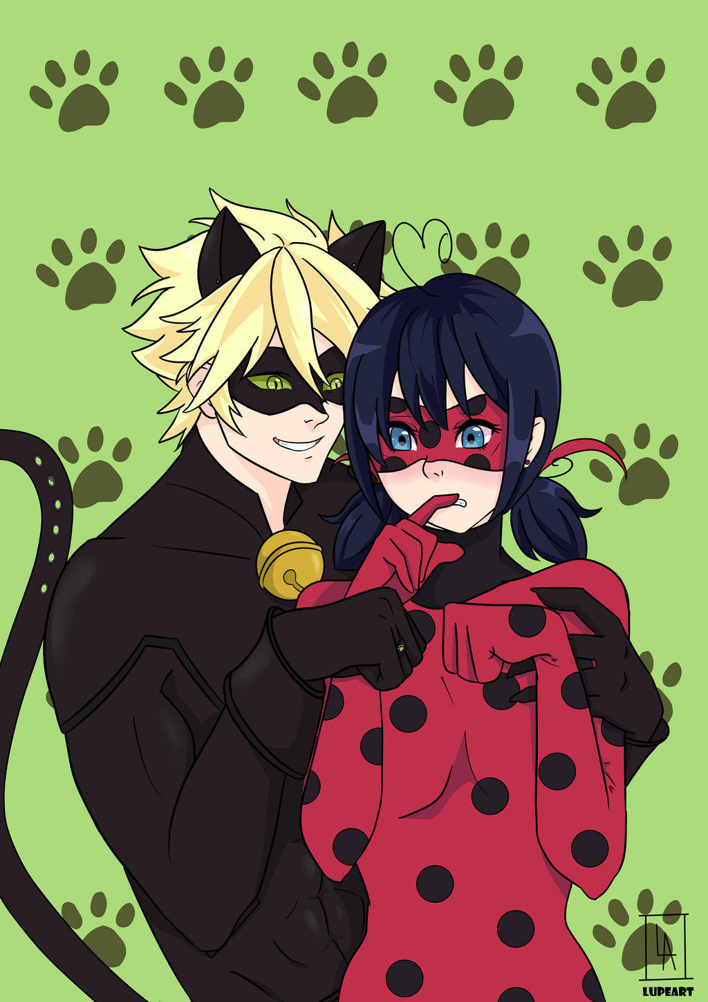Ladybug en Cat Noir Soen Hondafdruk Muurpapier