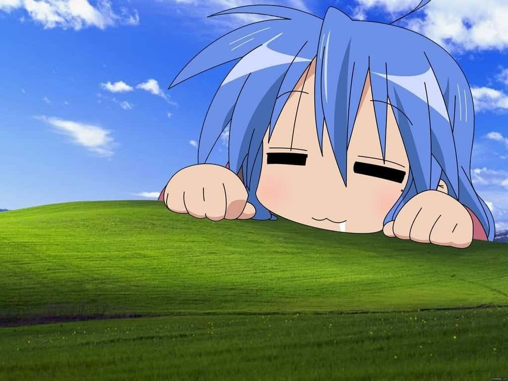 Lagende Anime-seun wat 'n Skreeusnaakse Oomblik Geniet Muurpapier