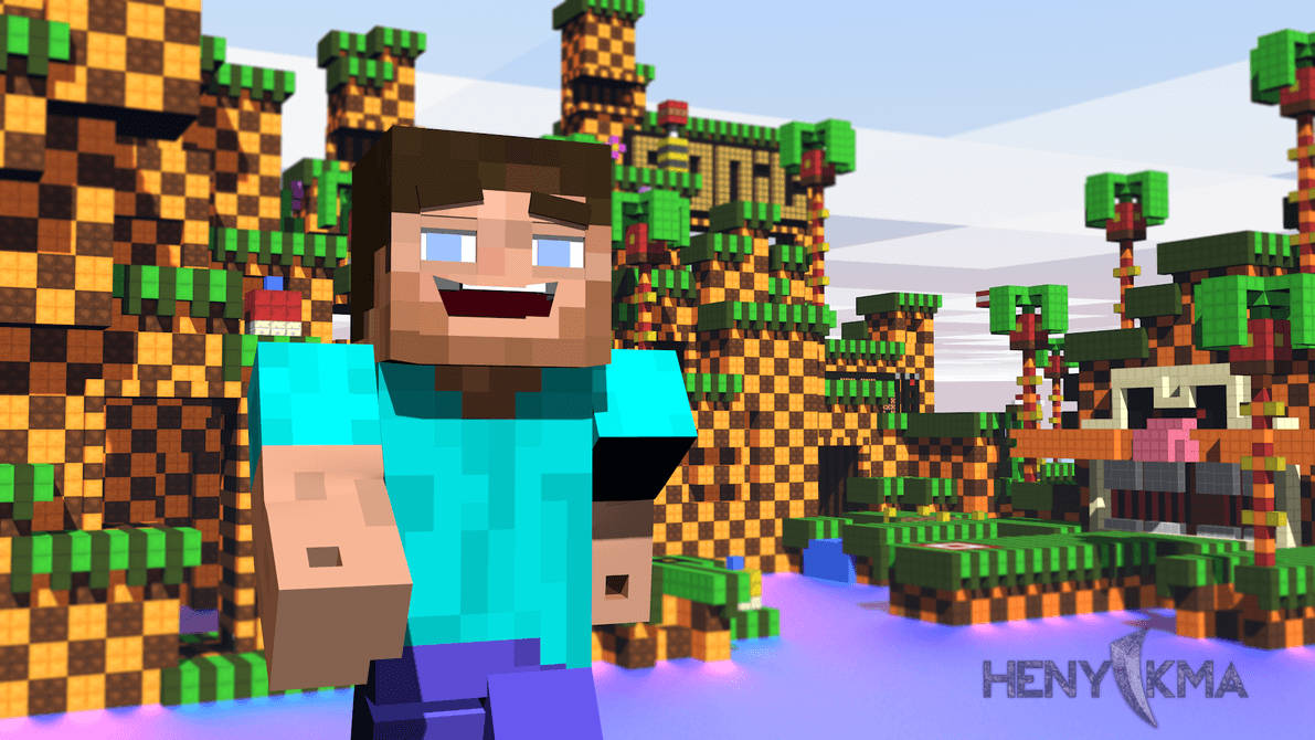 Laggende Steve Geniet die Sonskyn in 'n Wêreld van Minecraft-blokkies Muurpapier