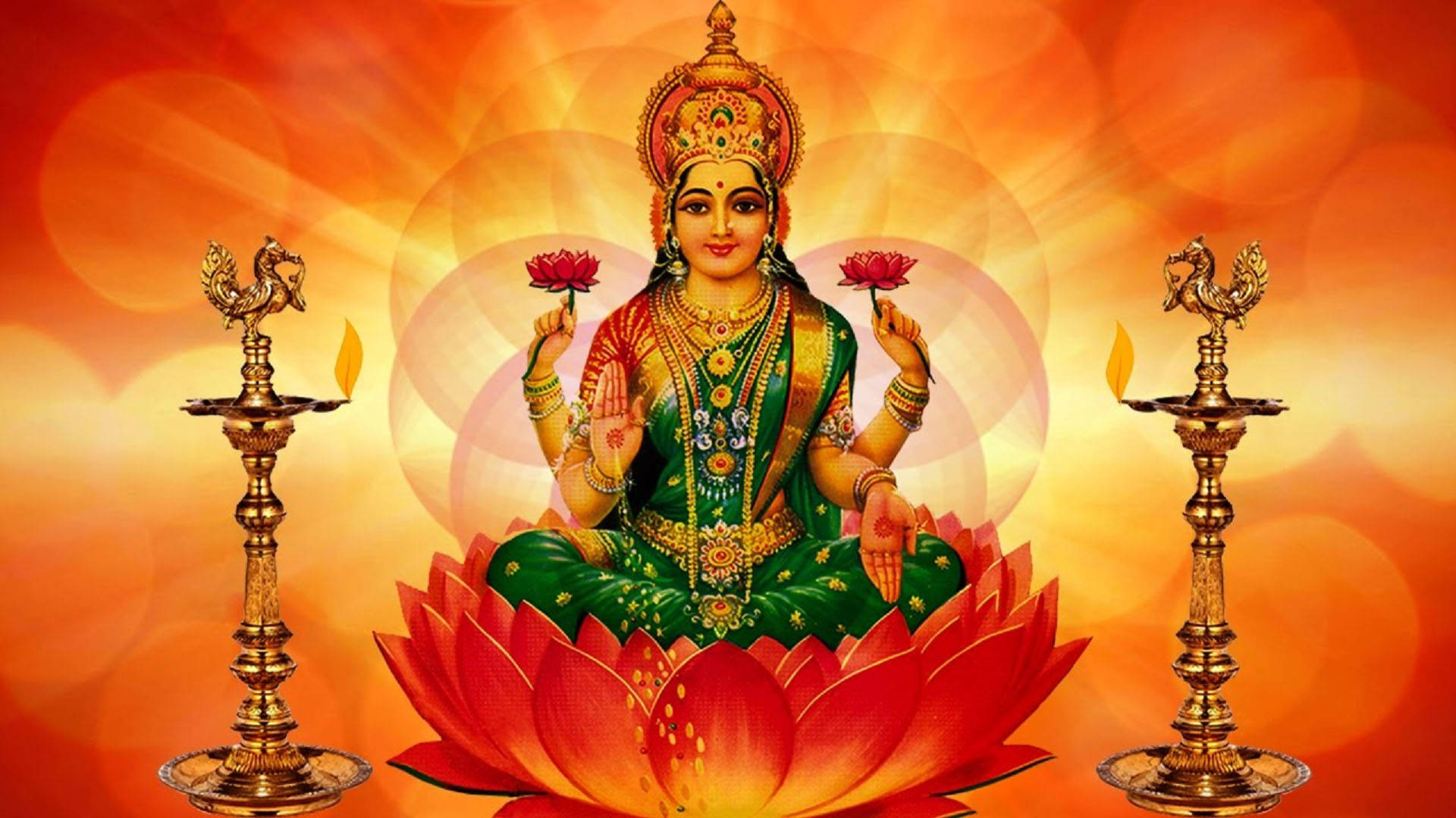 Lakshmi Rooi-Oranje Lotus Muurpapier