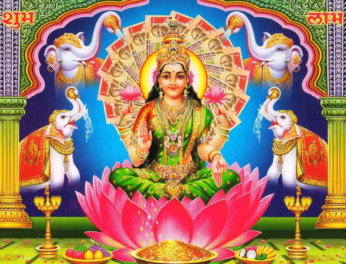 Lakshmi Versier met Geld Muurpapier