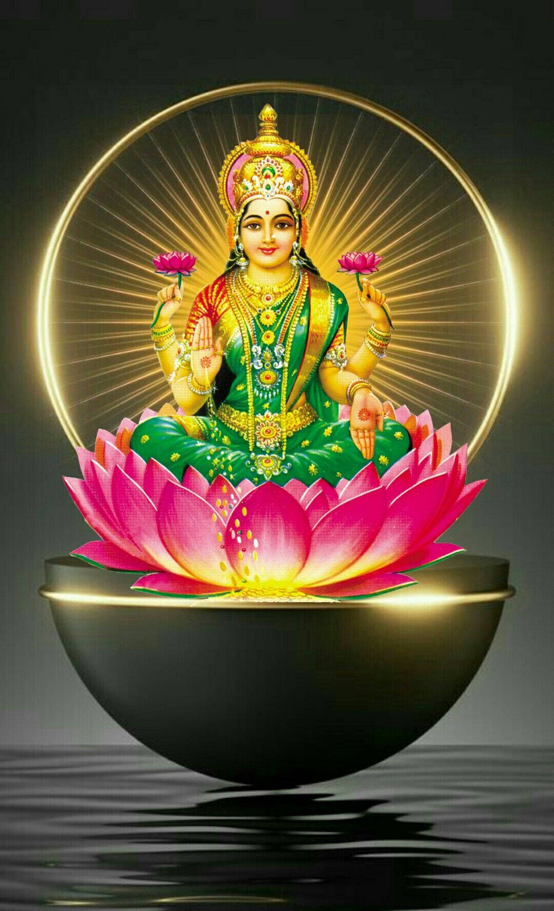 Lakshmi wat op 'n drywende lotus sit Muurpapier