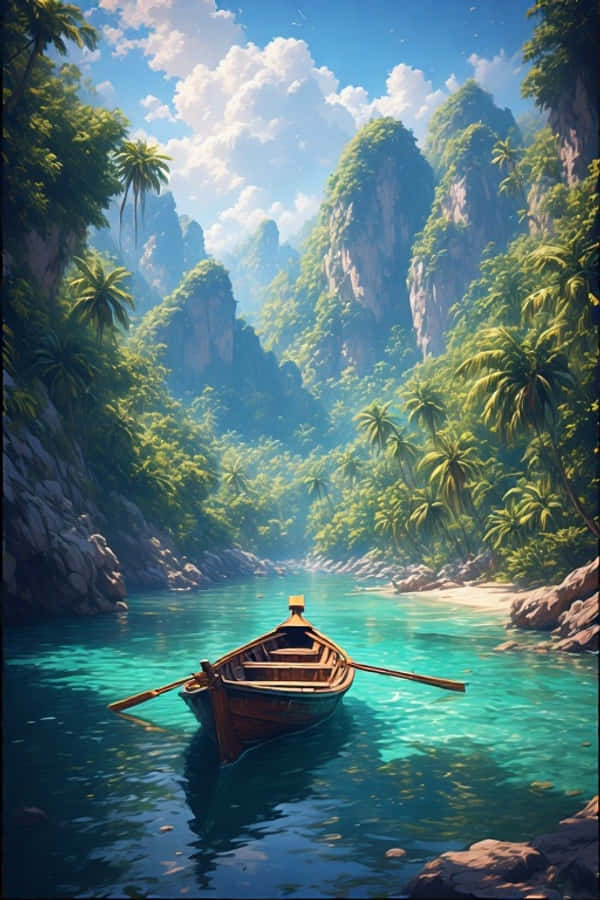 Langstertboot en Kalksteenkranse Tropiese Paradys 4K Muurpapier