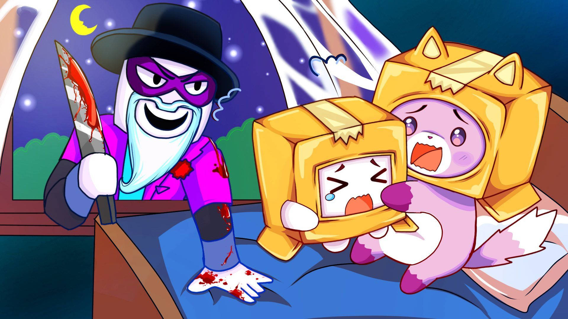 LankyBox Boxy Foxy En Scary Larry Muurpapier