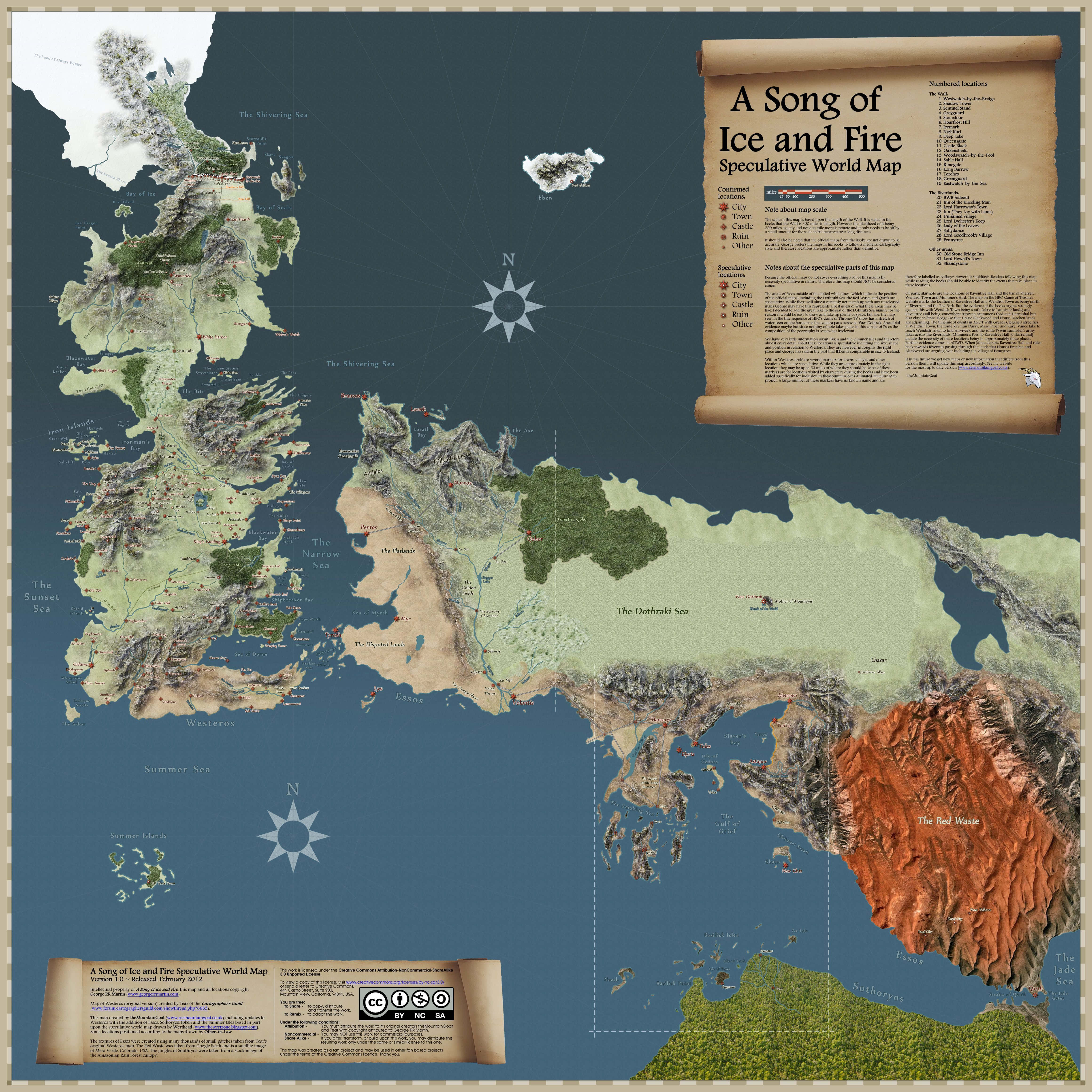 Legende van die Game of Thrones-kaart Muurpapier