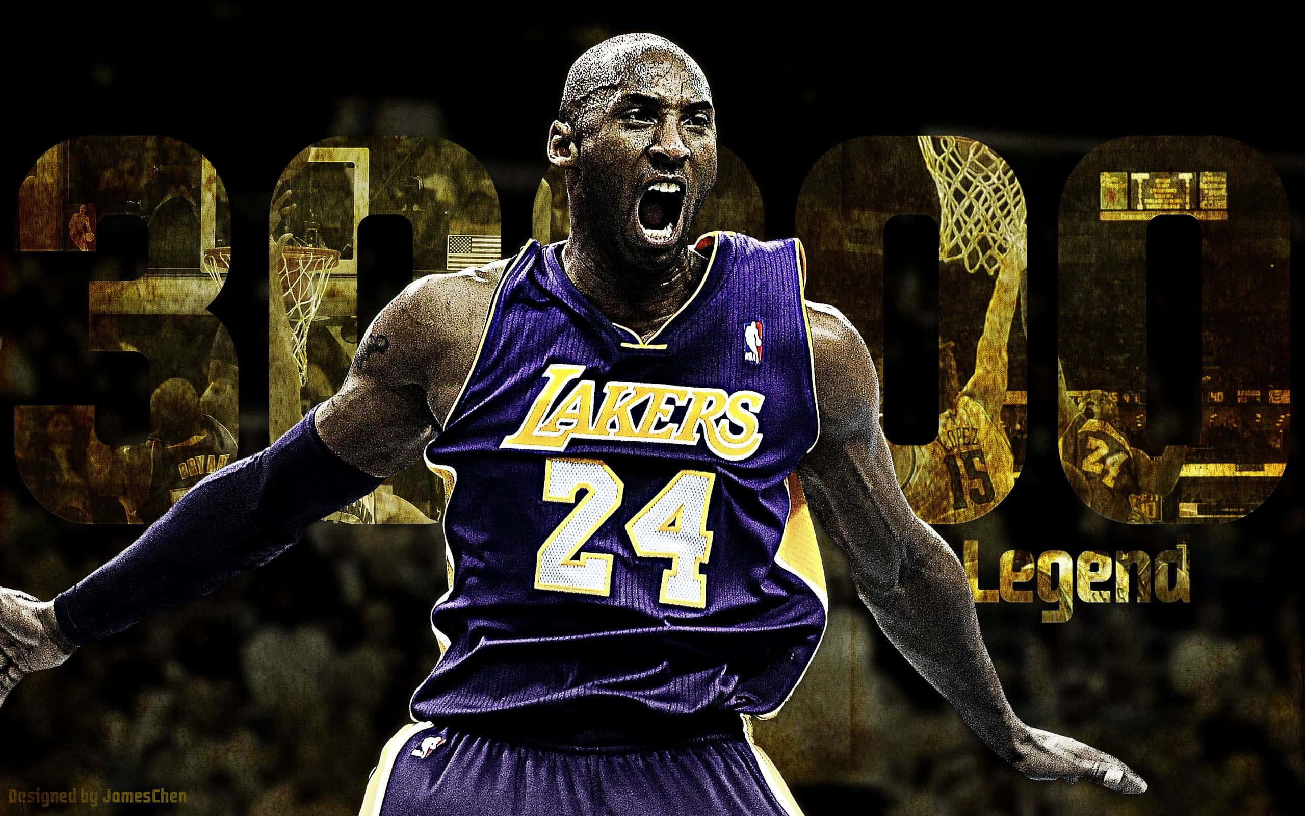 Legendêre Los Angeles Laker Kobe Bryant in aksie op die baan Muurpapier