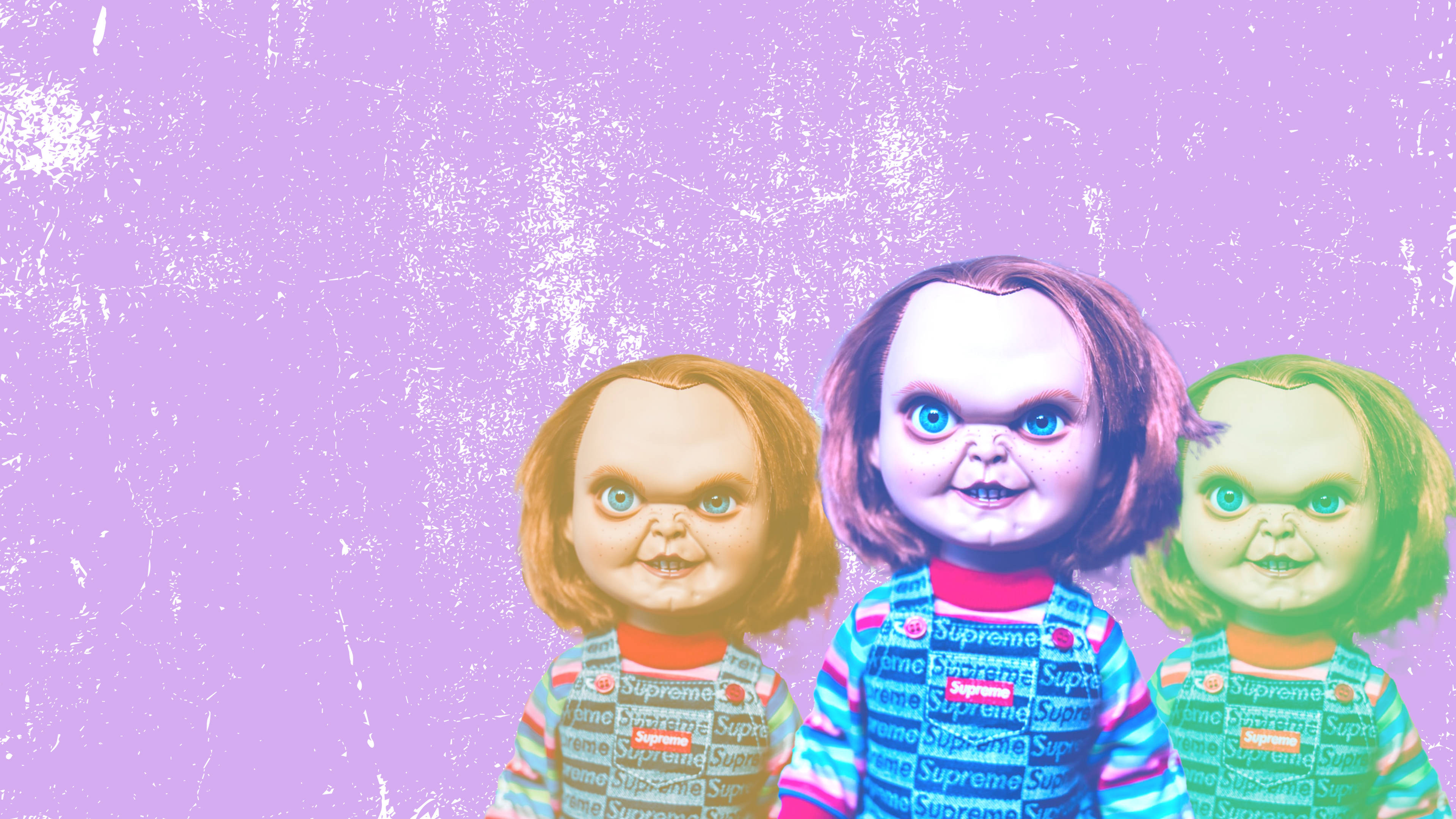 Lelike Chucky Blou Oë Muurpapier