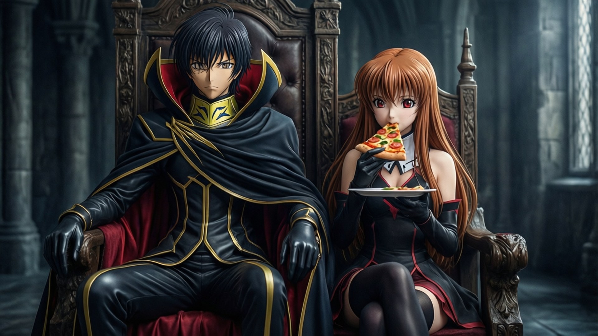 Lelouch en C.C. Pizza-oomblik Muurpapier