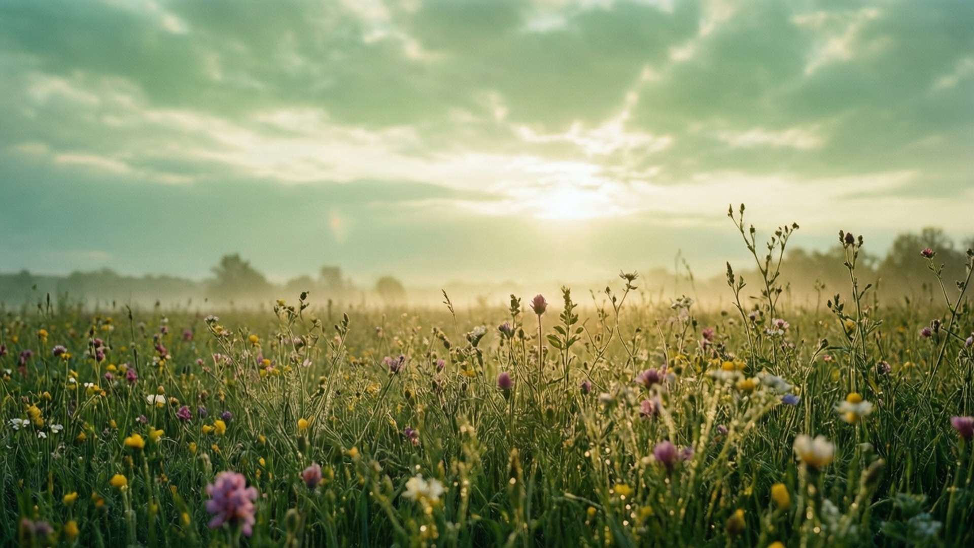 Lenteveld Groen Lug Muurpapier