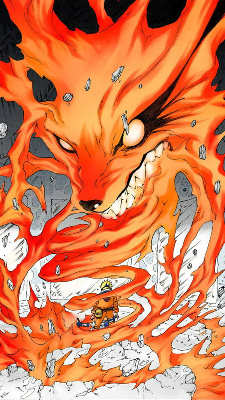 Lewende Kurama Vlamme omring Naruto Muurpapier