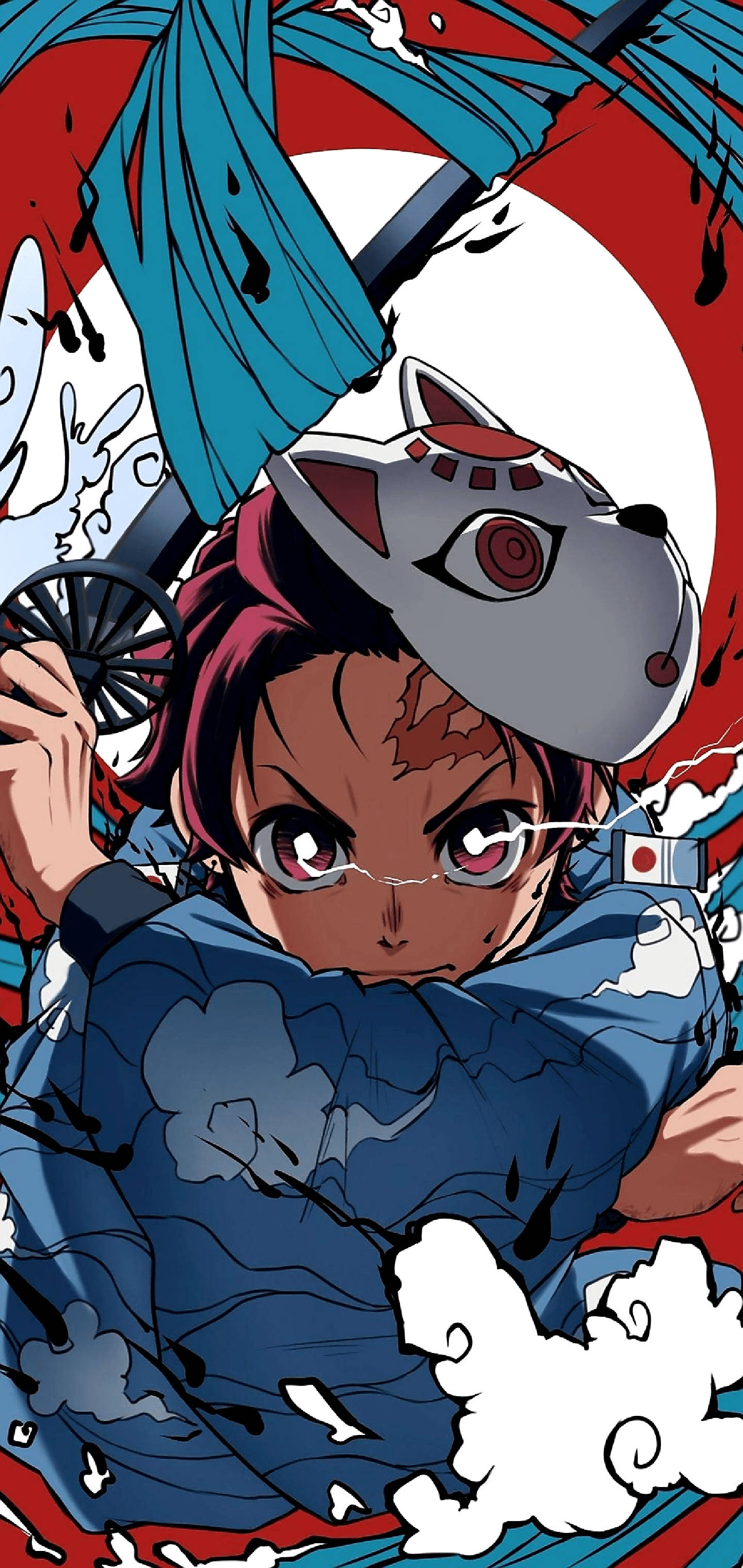 Lewendig Gekleurde Tanjiro-masker uit die Demon Slayer-reeks Muurpapier