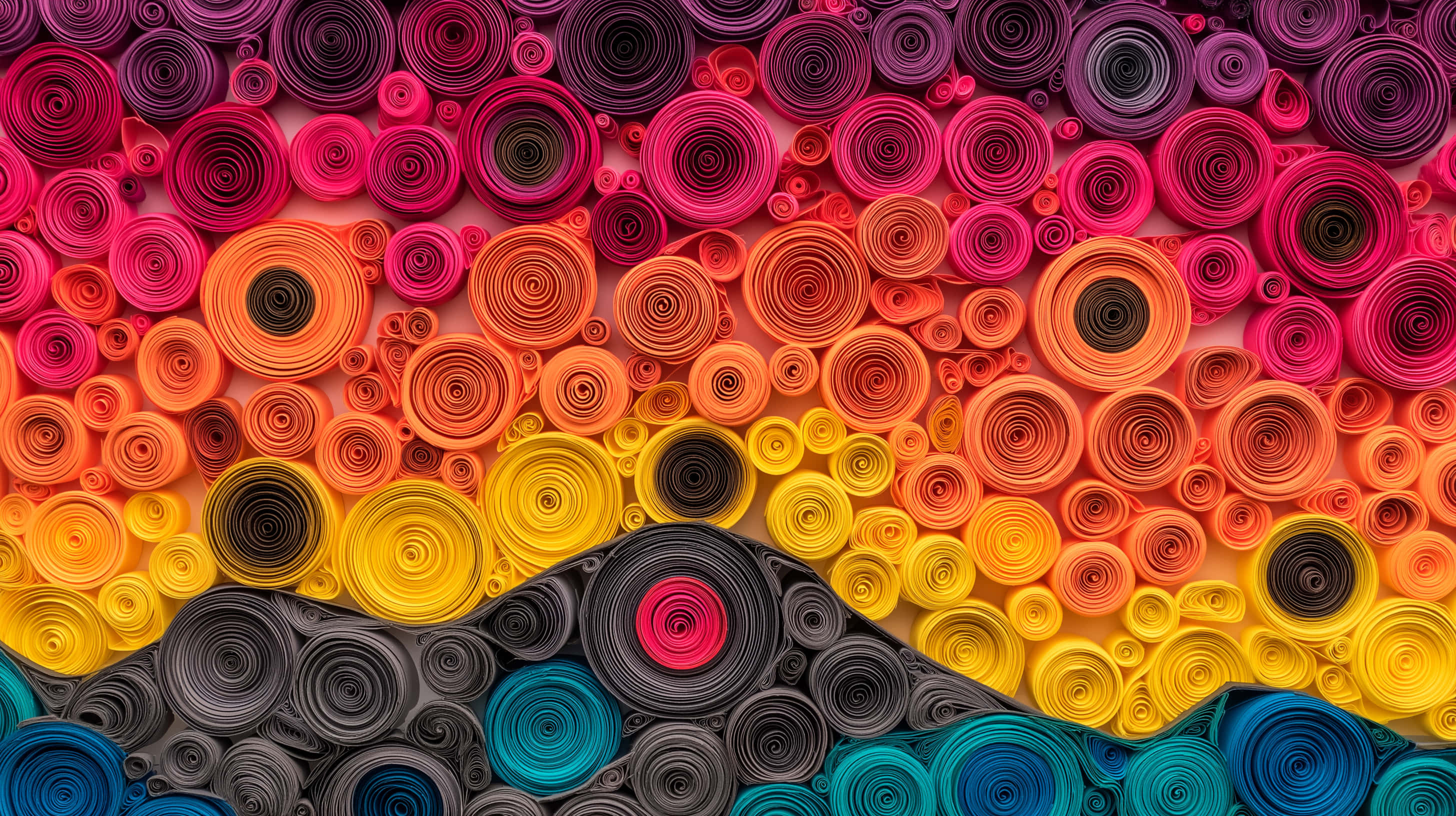Lewendige Abstracte Kwilwerk Kuns Sonsondergang Landskap Ontwerp Muurpapier