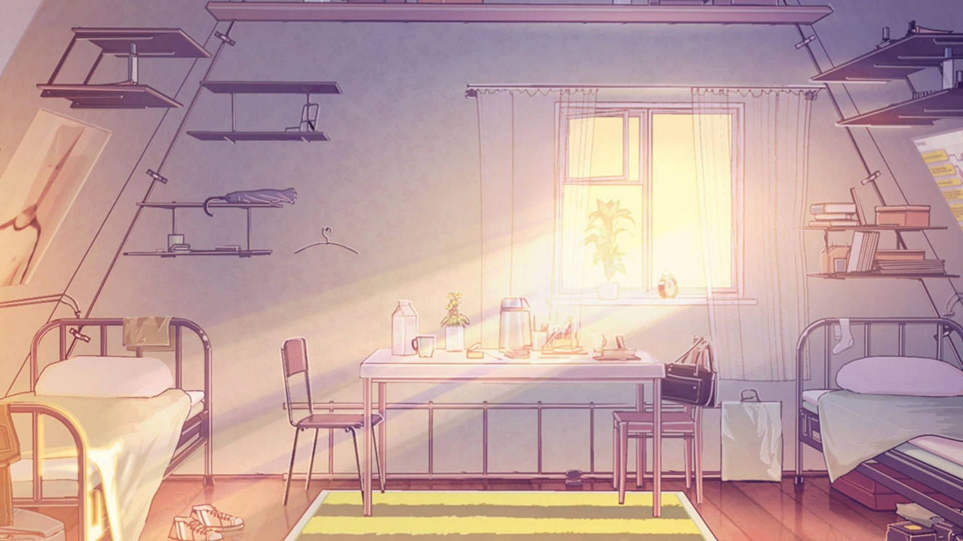 Lewendige Anime-tema Kamer Snags Muurpapier