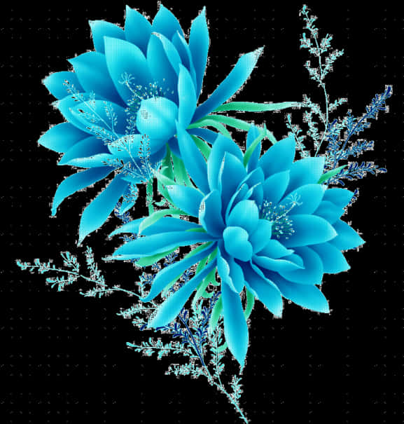Lewendige Blou Blomkunswerk Muurpapier