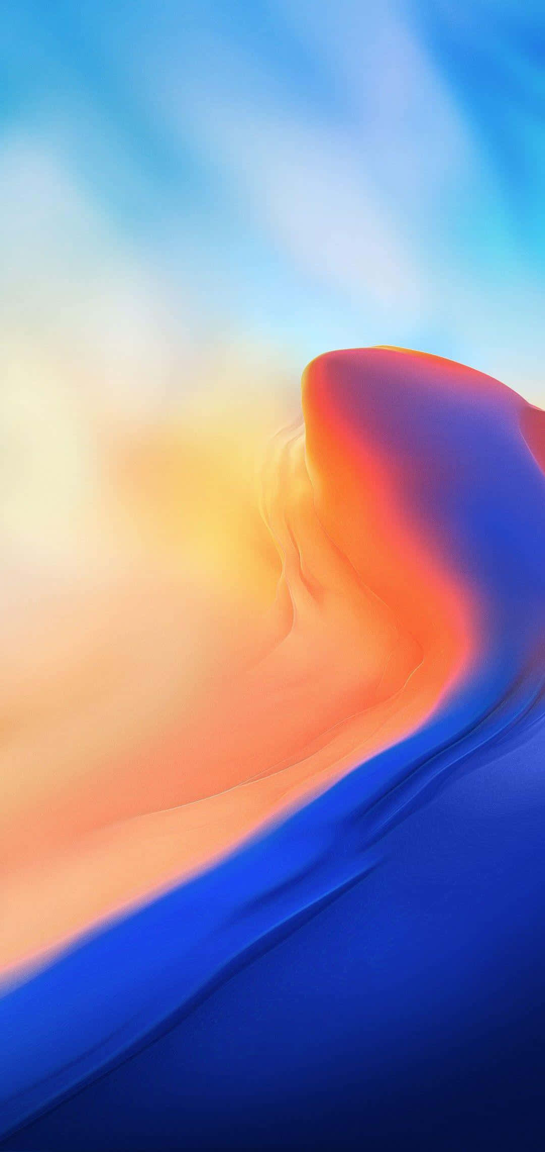 Lewendige blou en oranje golwe van kleur. Muurpapier