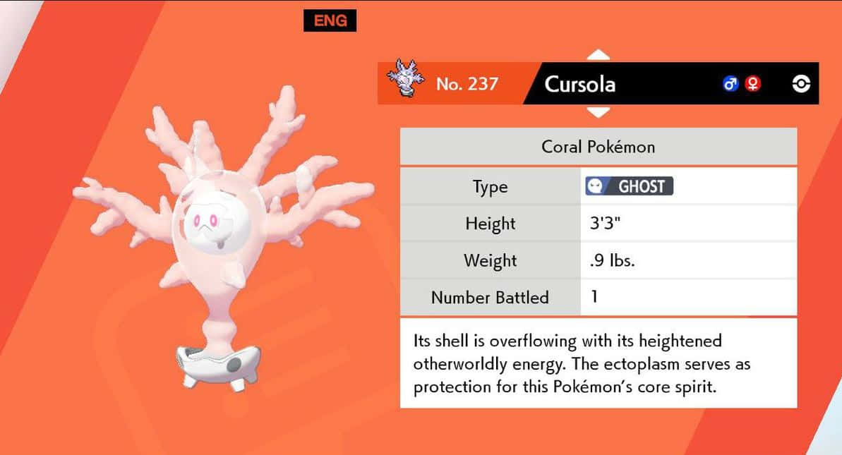 Lewendige illustrasie van die spook-tipe Pokémon, Cursola Muurpapier