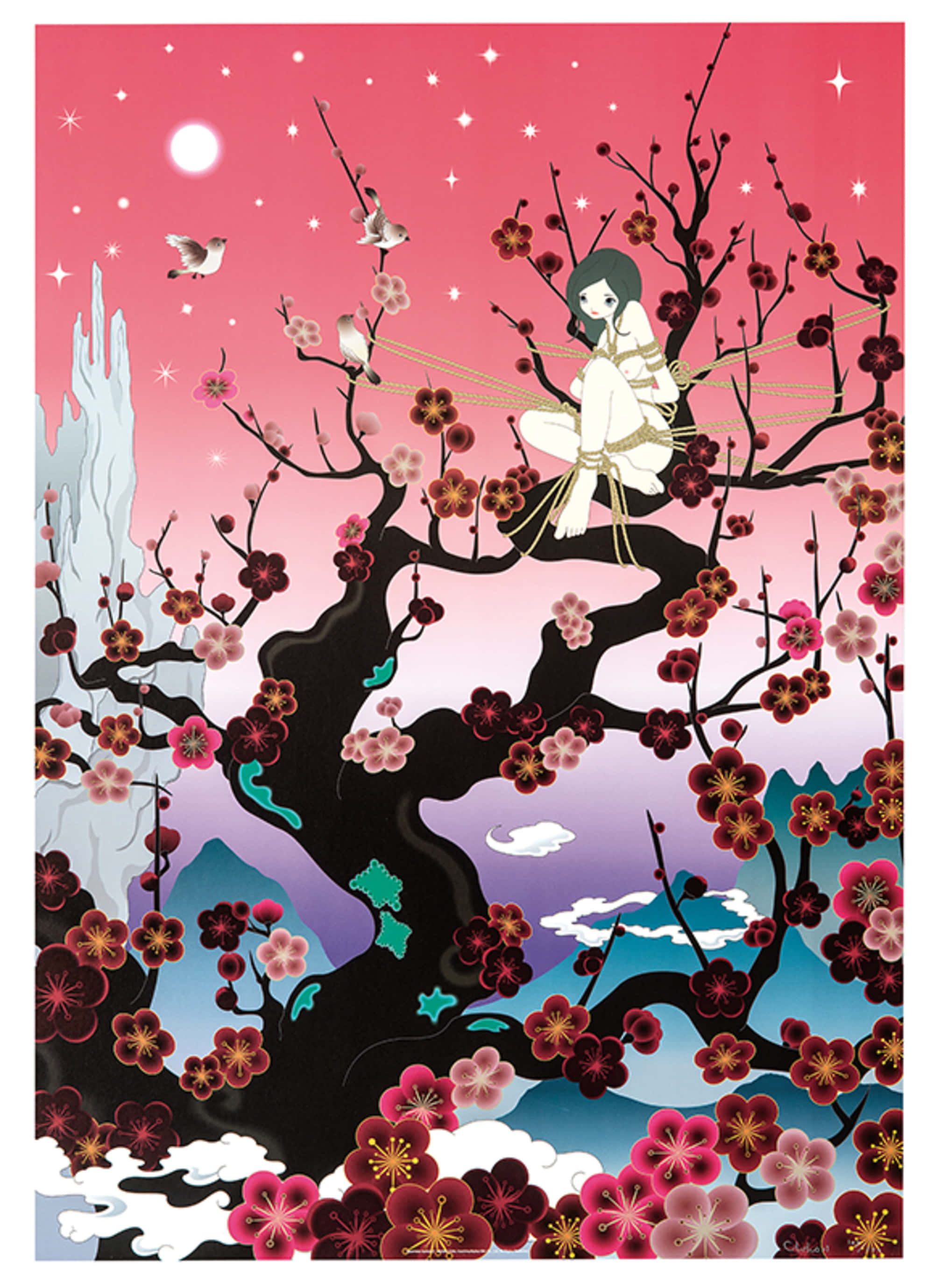 Lewendige Japannese Popkuns-agtergrond Muurpapier