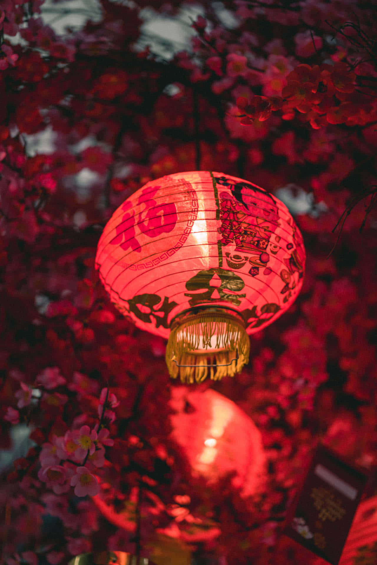 Lewendige Lanterns Verlig die Antieke Straat van China Muurpapier