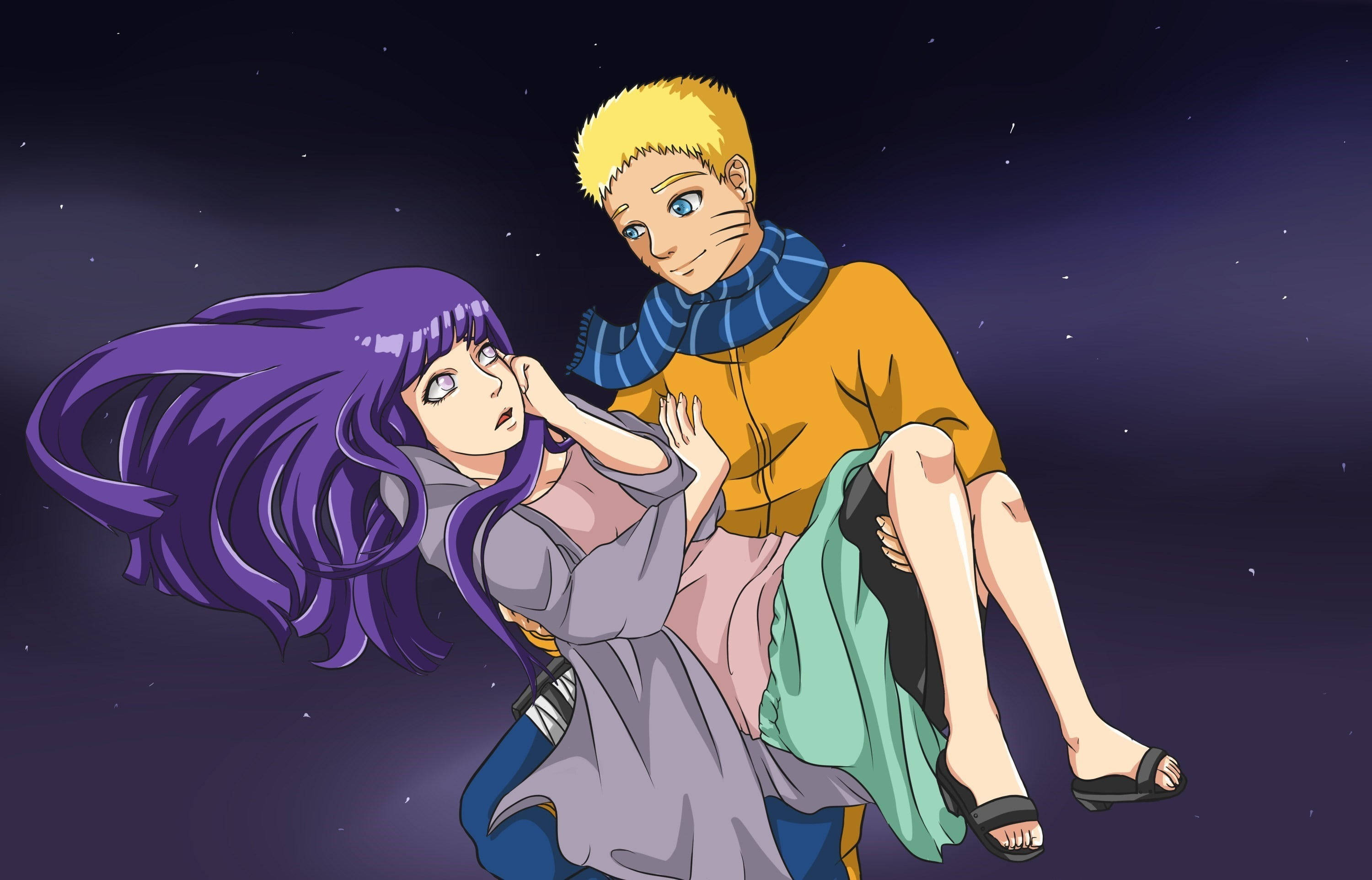 Lewendige Naruto wat Hinata dra Muurpapier