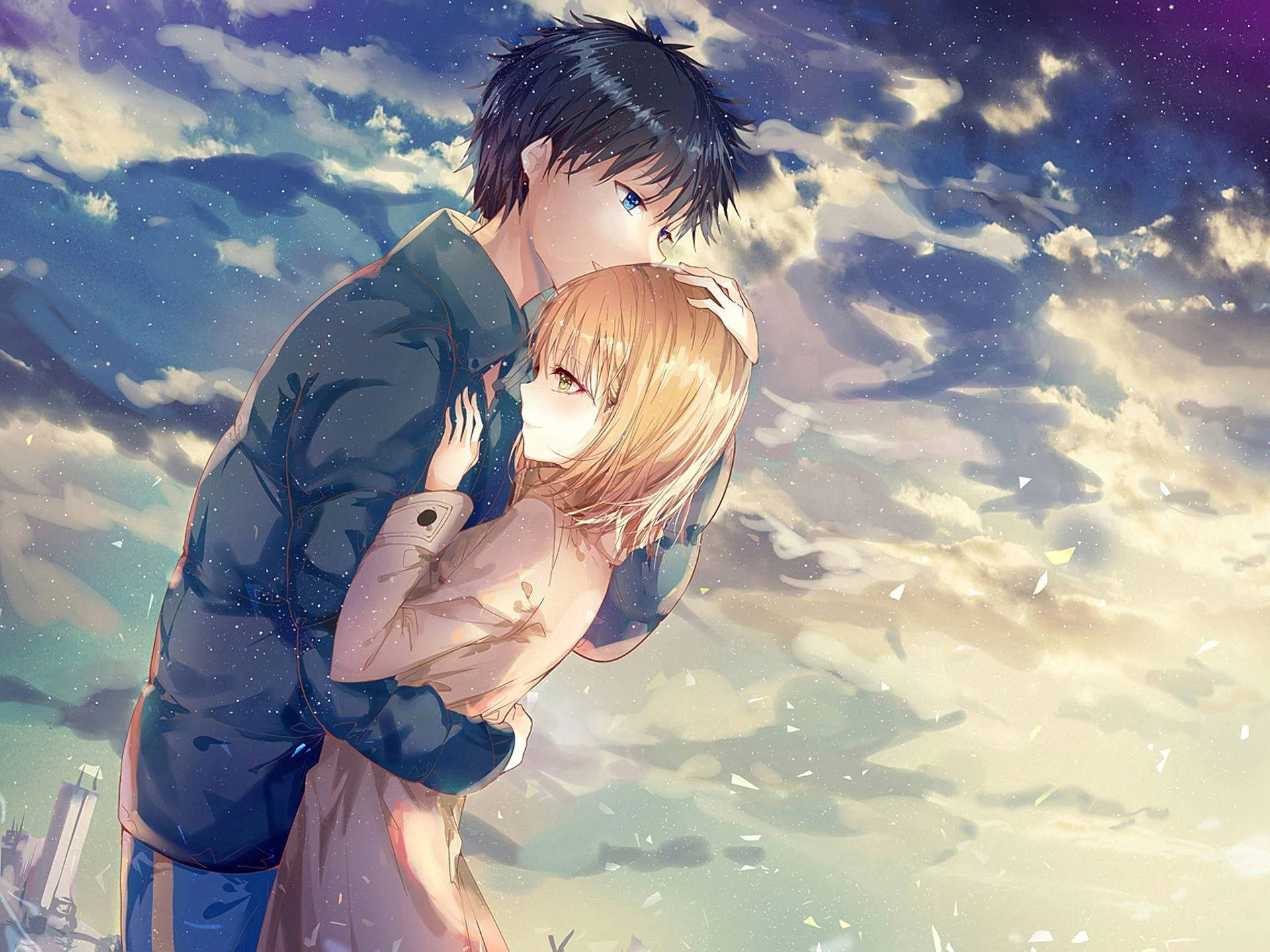 Liefdespaar Anime Omhelsing Muurpapier