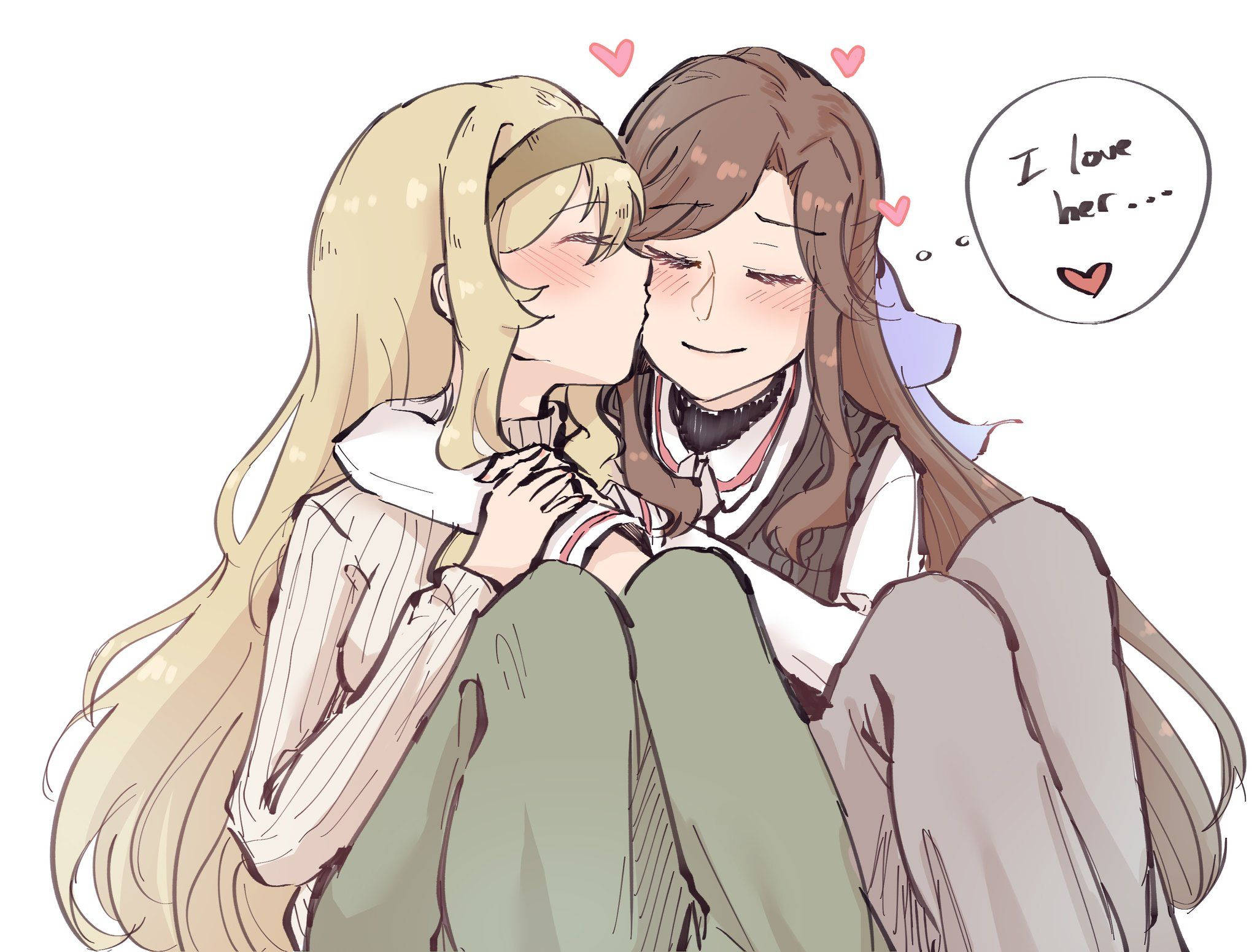 Lieflike Anime Lesbiese Paartjie Muurpapier