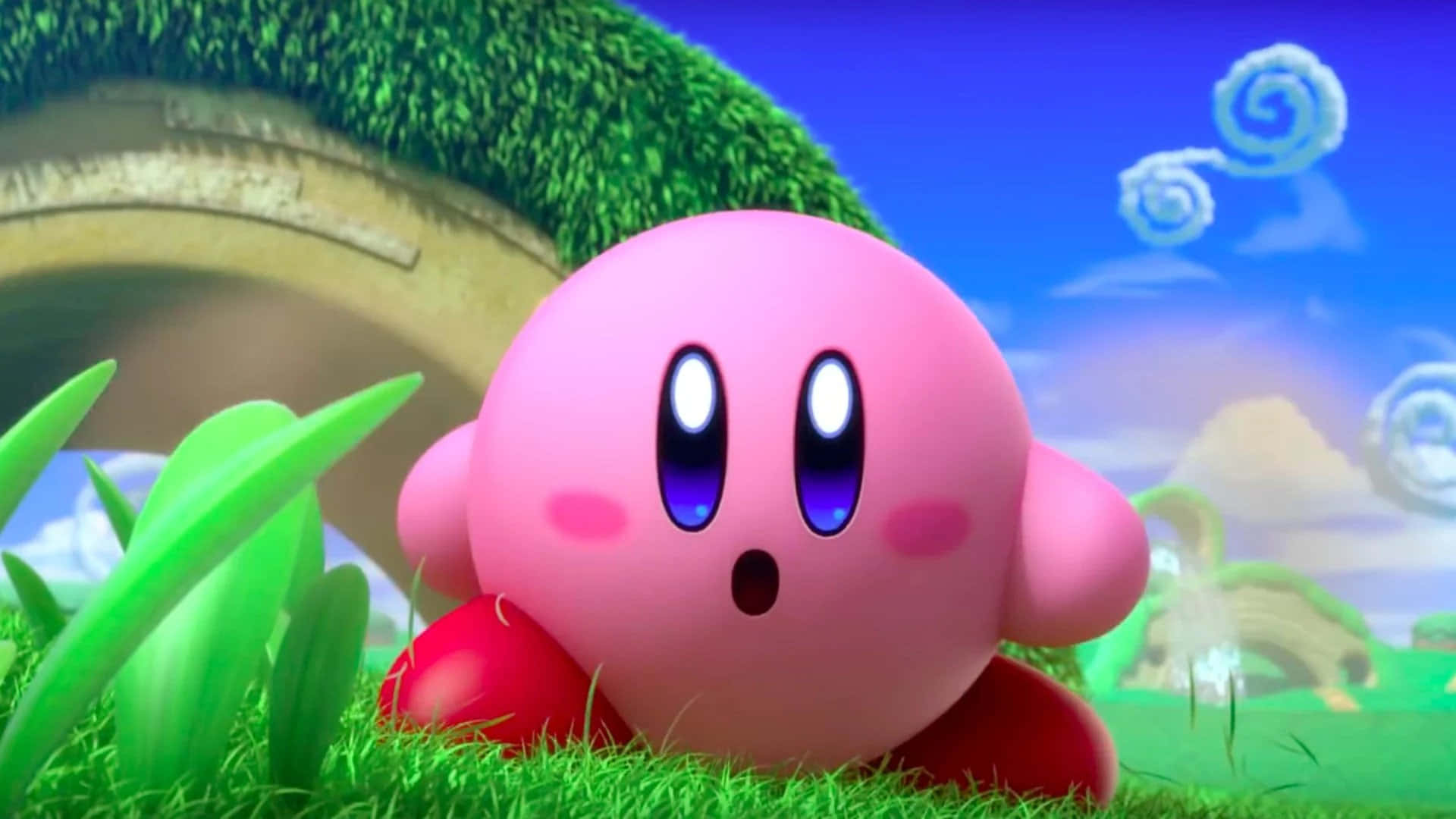 Lieflike Pienk Kirby Verken Die Wêreld Muurpapier