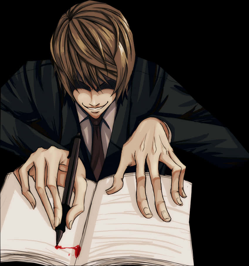 Light Yagami skryf in Death Note — Oulik anime GIF Muurpapier