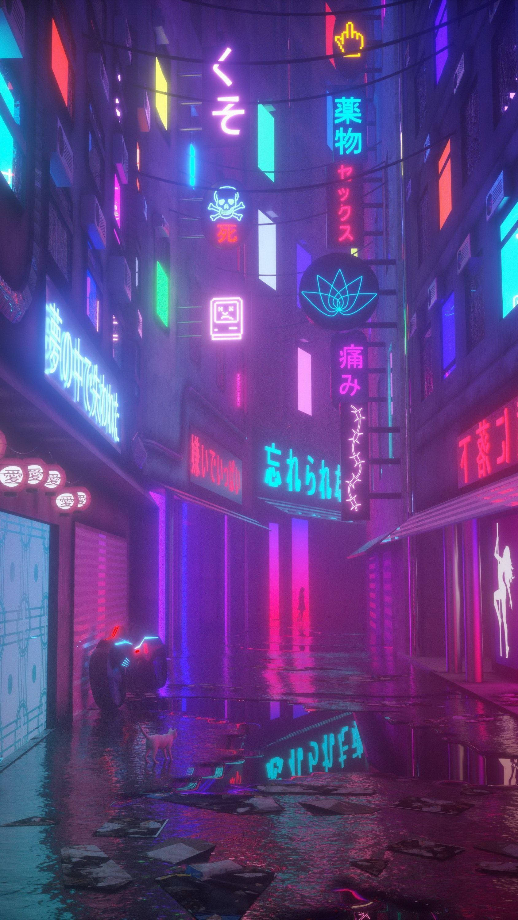 Ligpers Estetiese Neon Tekens Muurpapier