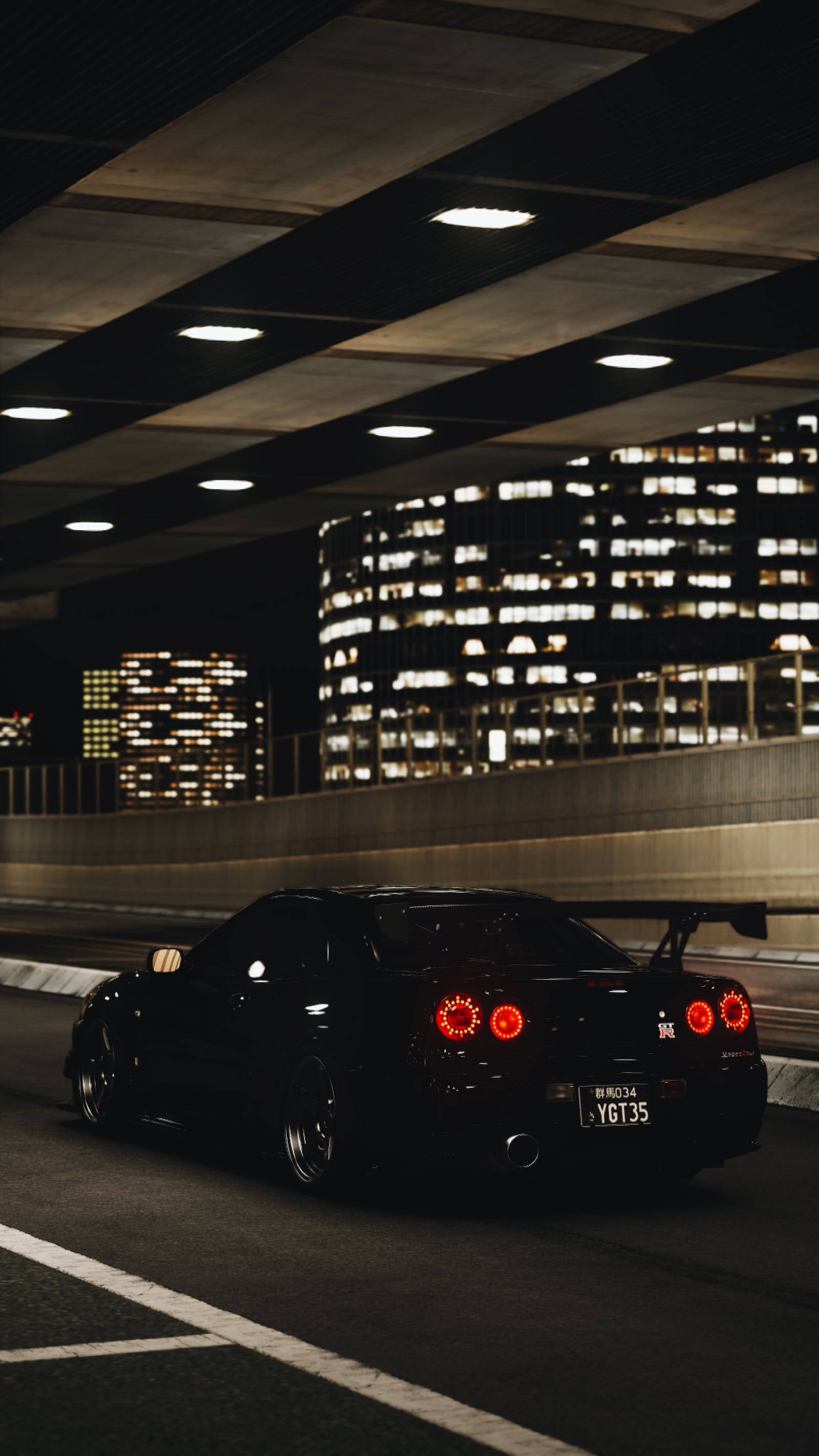Ligte En 'n Swart Nissan GT R 4K Muurpapier