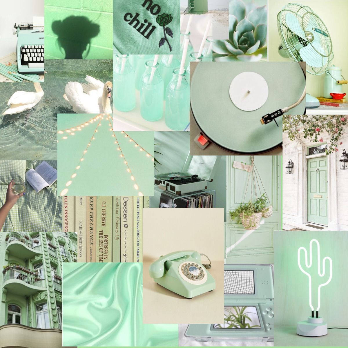 Ligte Groen Estetiese Kameritems Muurpapier
