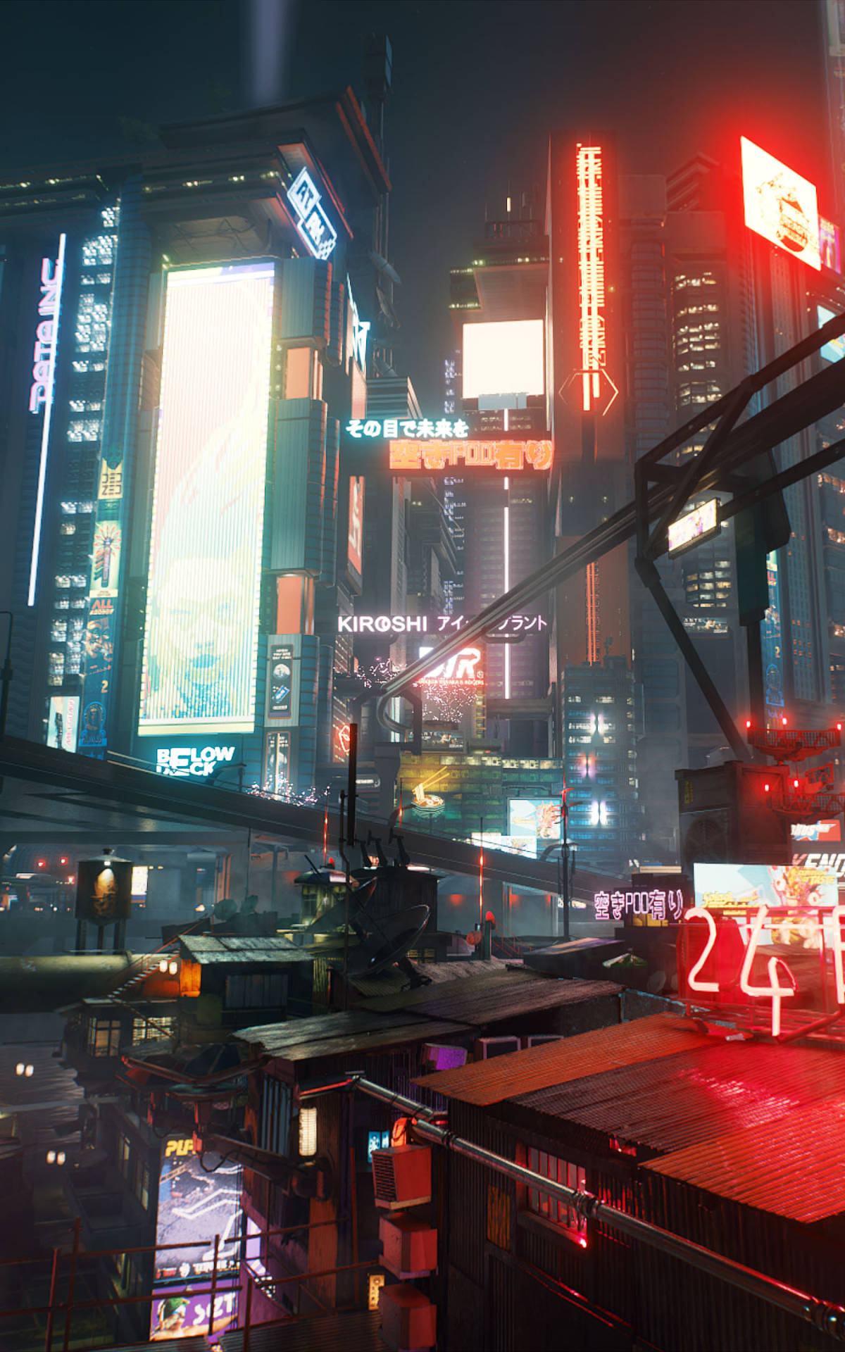 Ligte in Nagstad in Cyberpunk vir Android Muurpapier