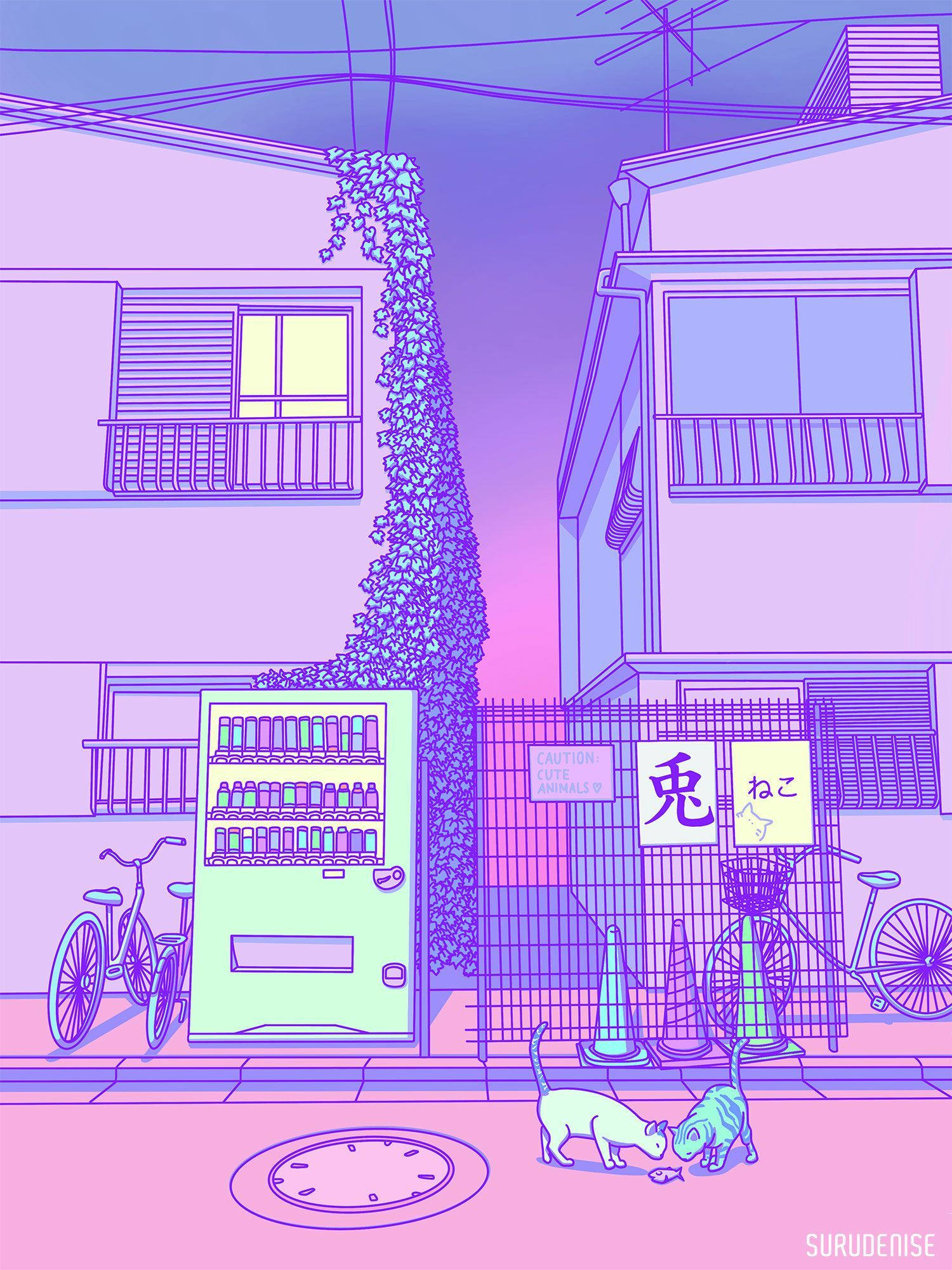 Ligte Pers Estetiese Outomaat Japan Muurpapier