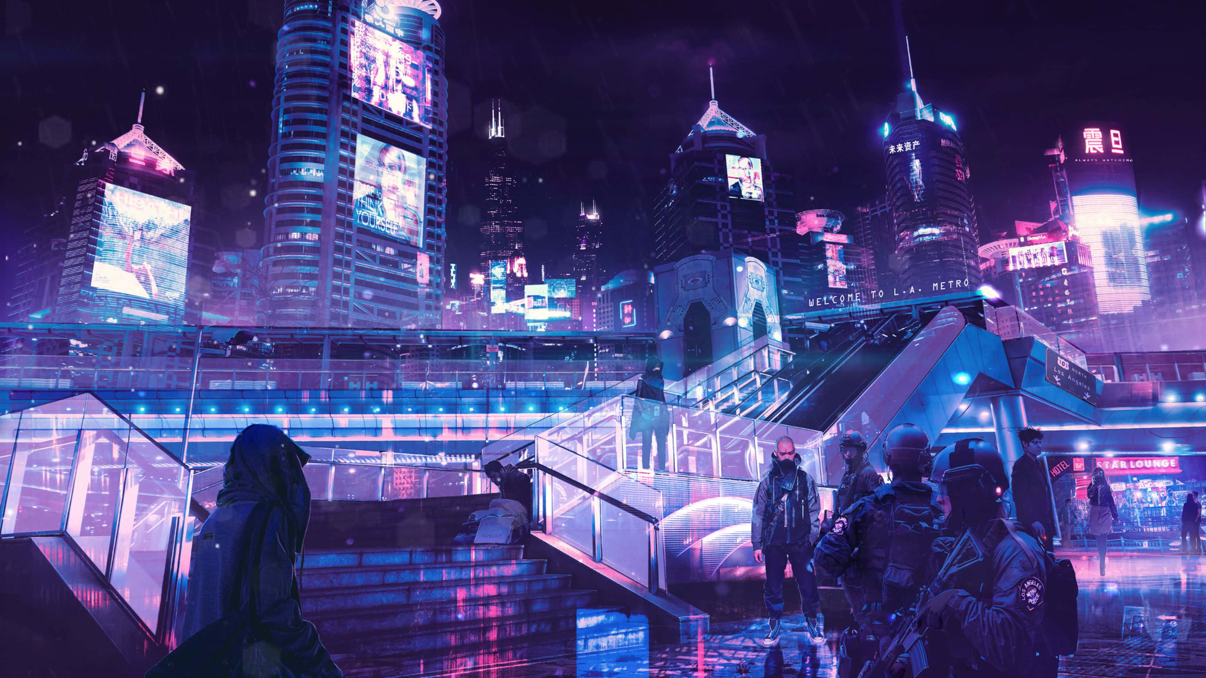 Ligte van Neon City in die Nag Muurpapier
