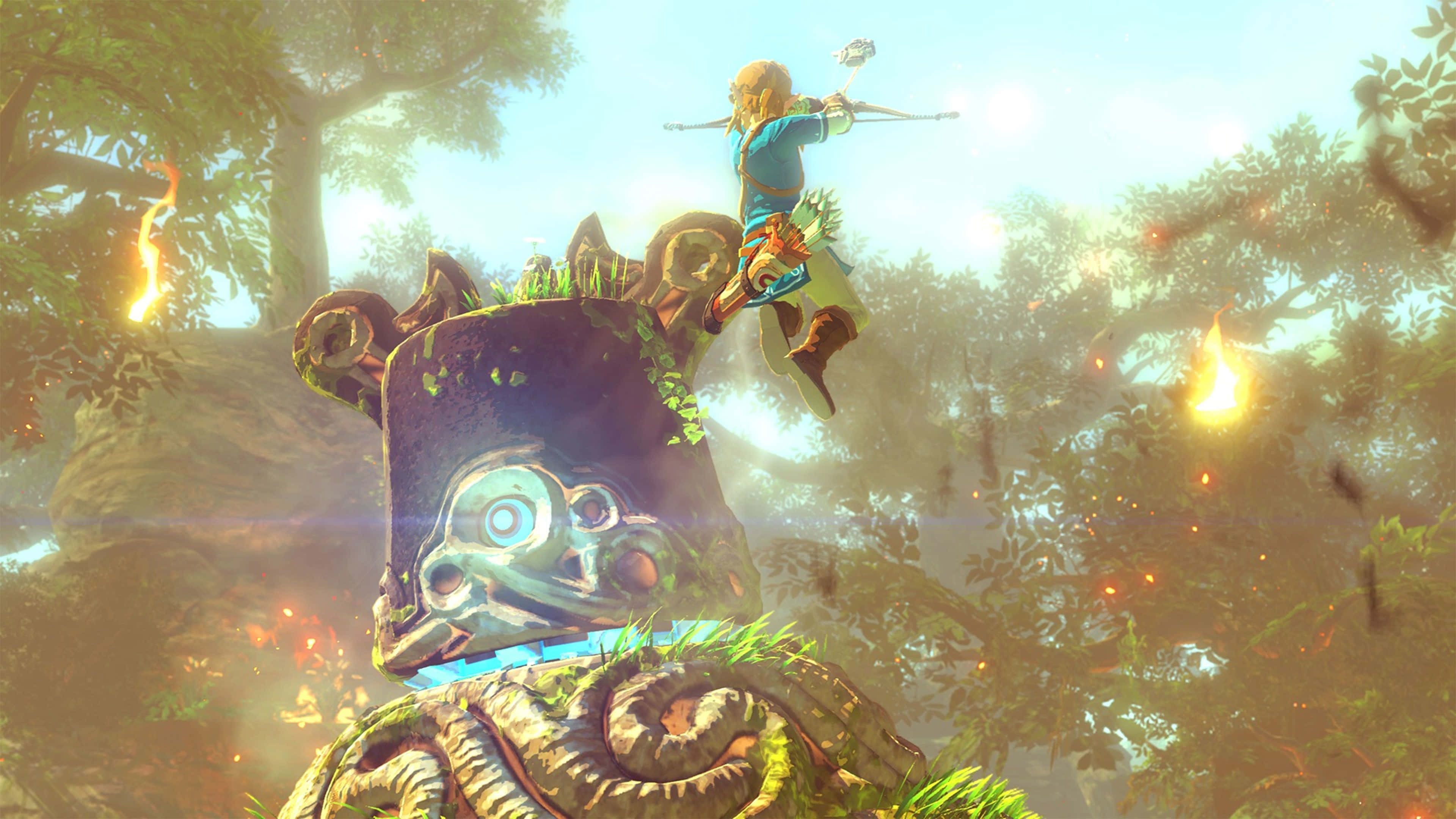 Link, die held van tyd, wat die legendariese Ocarina of Time vashou Muurpapier