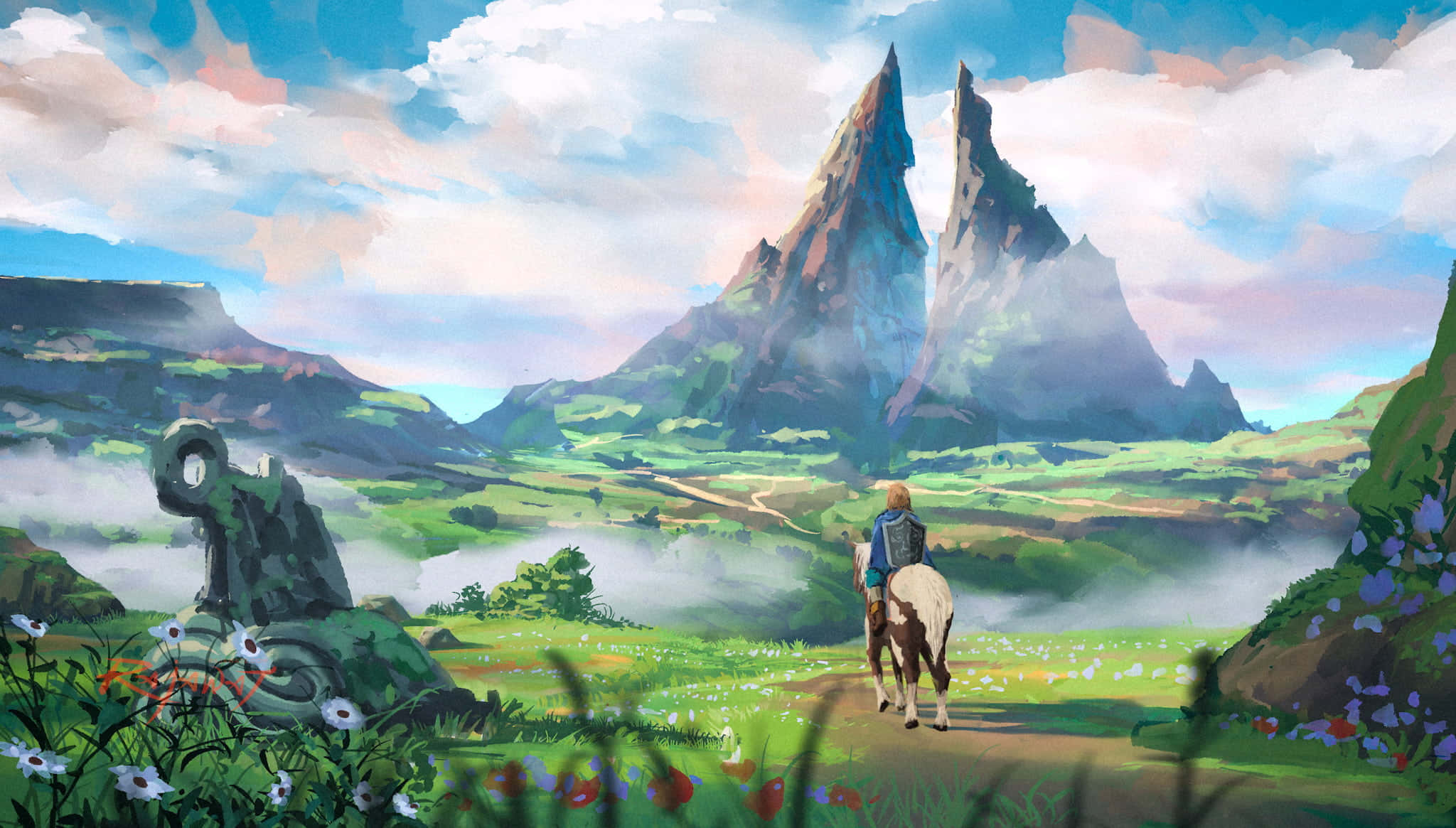 Link en die Driehoek van Wysheid uit die Legend of Zelda-reeks Muurpapier