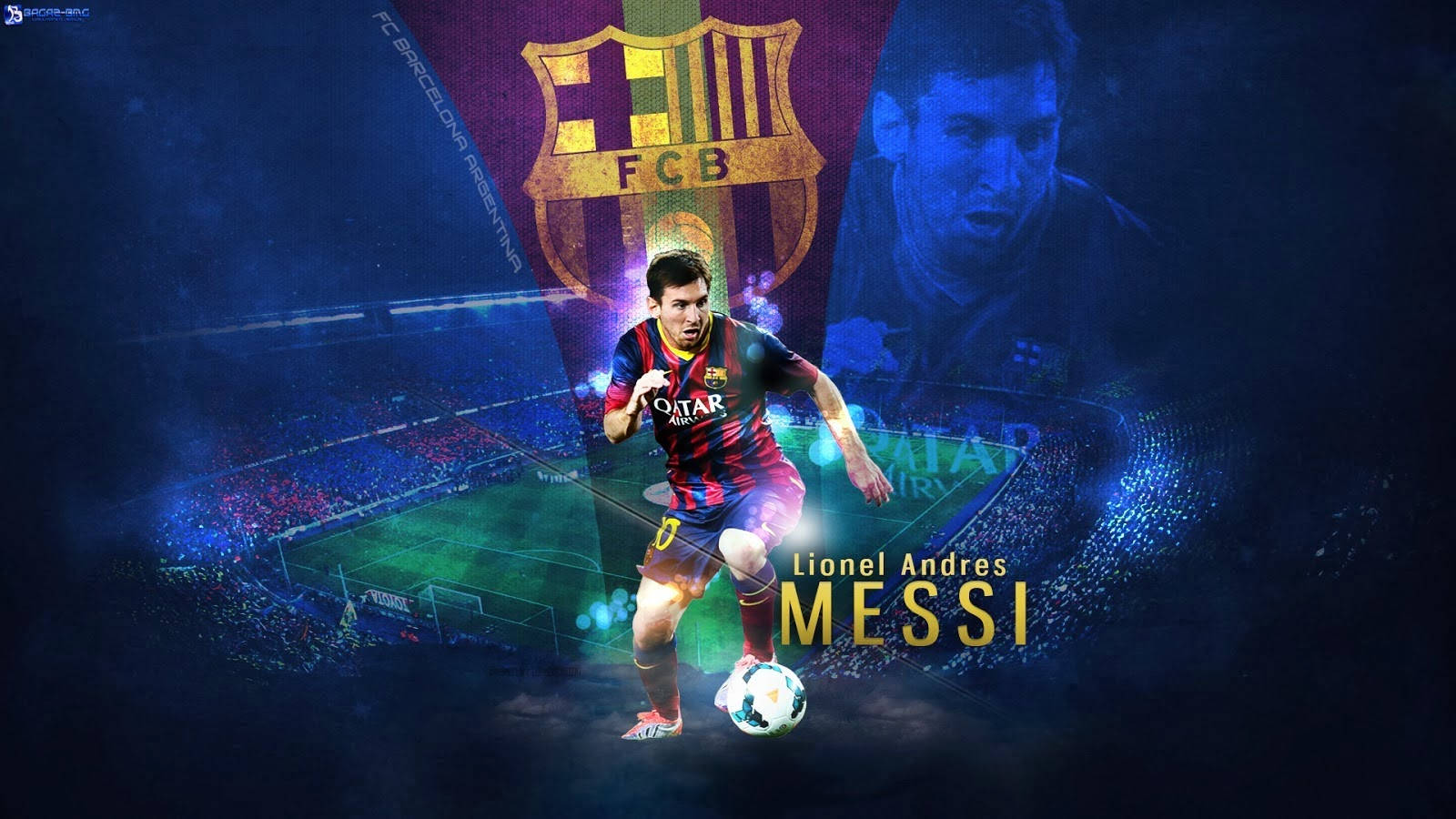 Lionel Andres Messi met FC Barcelona-logo-kunswallpaper